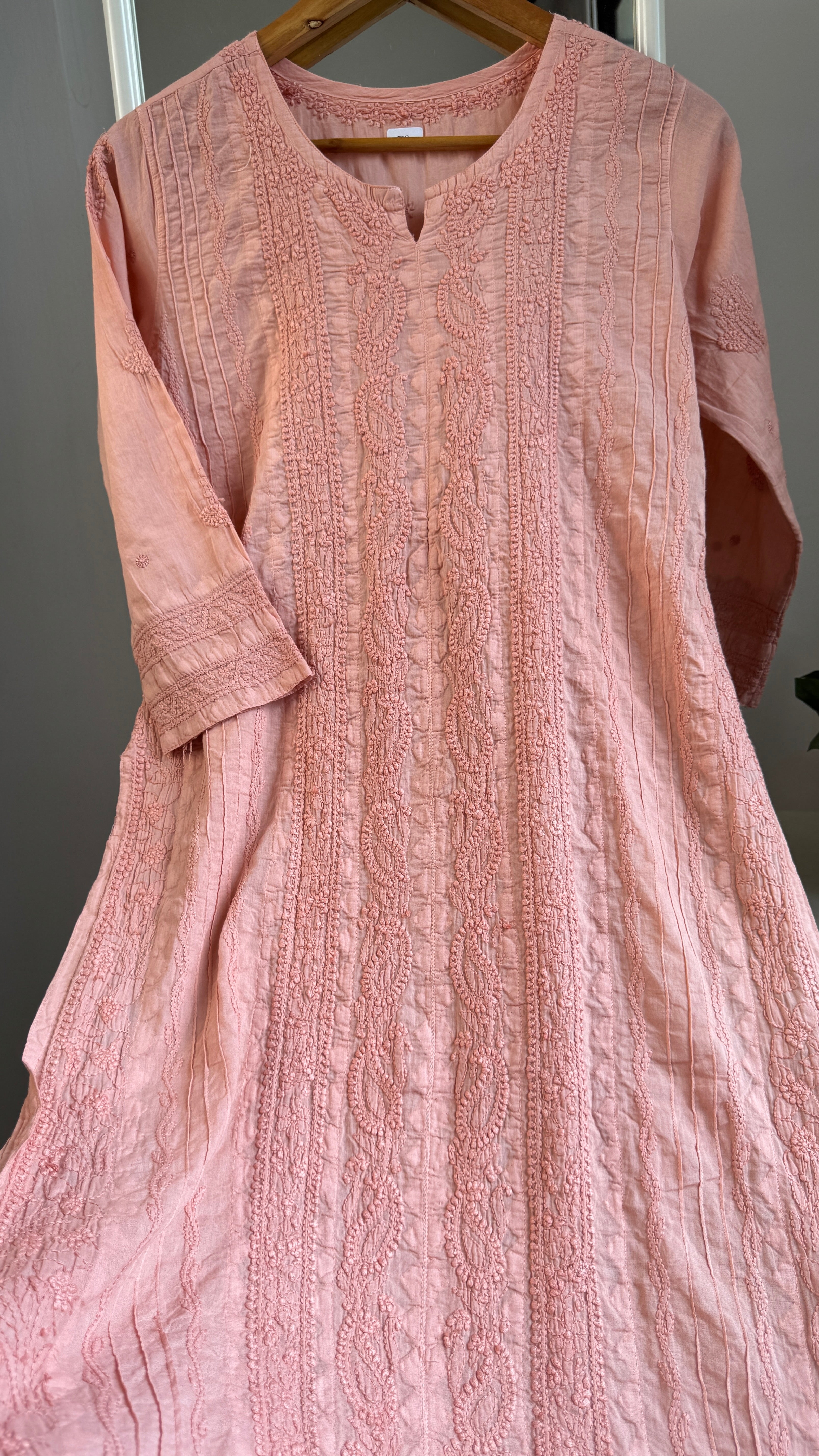 Pure Cotton Chikankari Full Jaal Kurti -Carrot Peach - Gul Collection