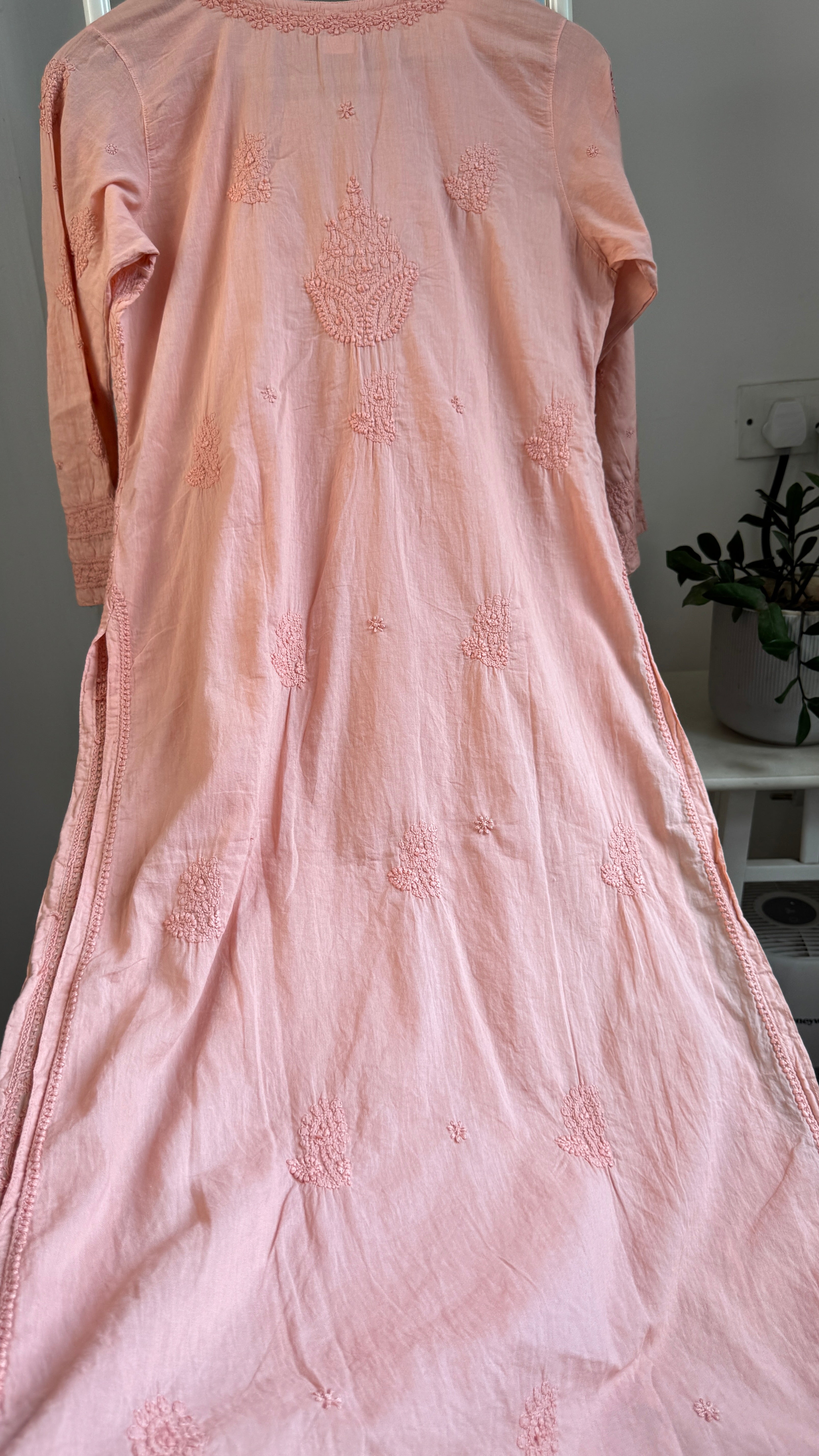 Pure Cotton Chikankari Full Jaal Kurti -Carrot Peach - Gul Collection