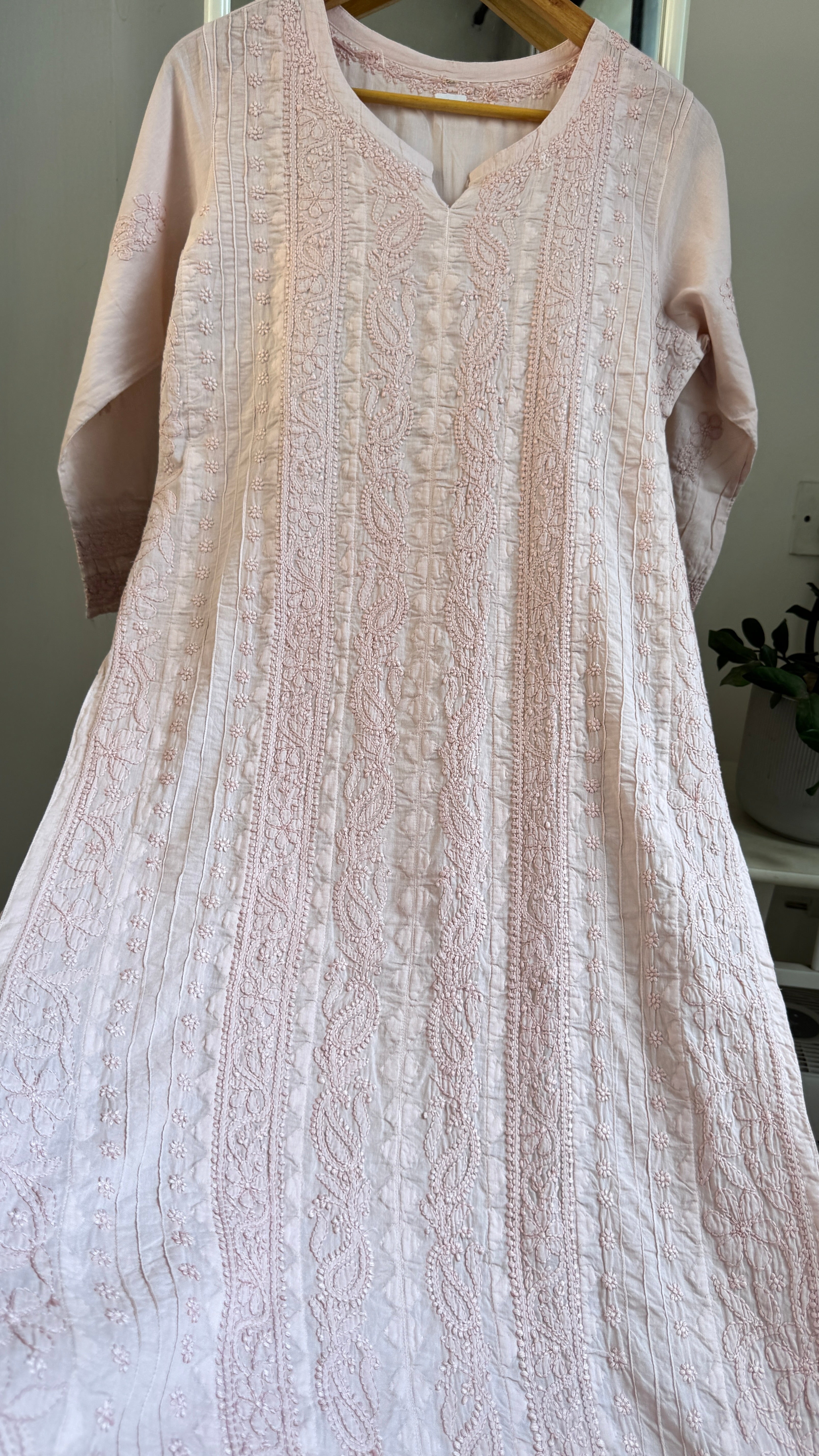 Pure Cotton Chikankari Full Jaal Kurti -Pale Pink - Gul Collection