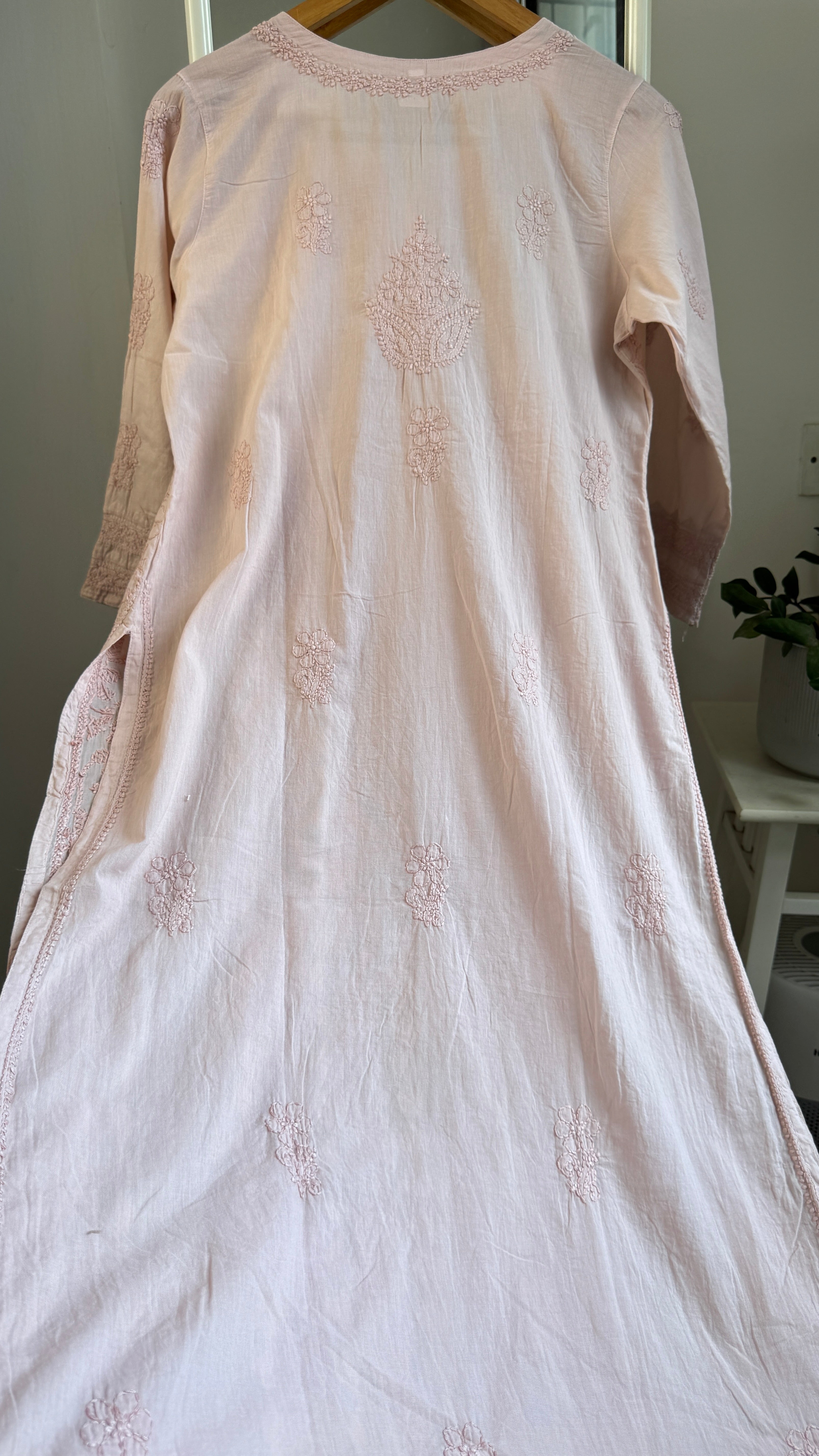 Pure Cotton Chikankari Full Jaal Kurti -Pale Pink - Gul Collection