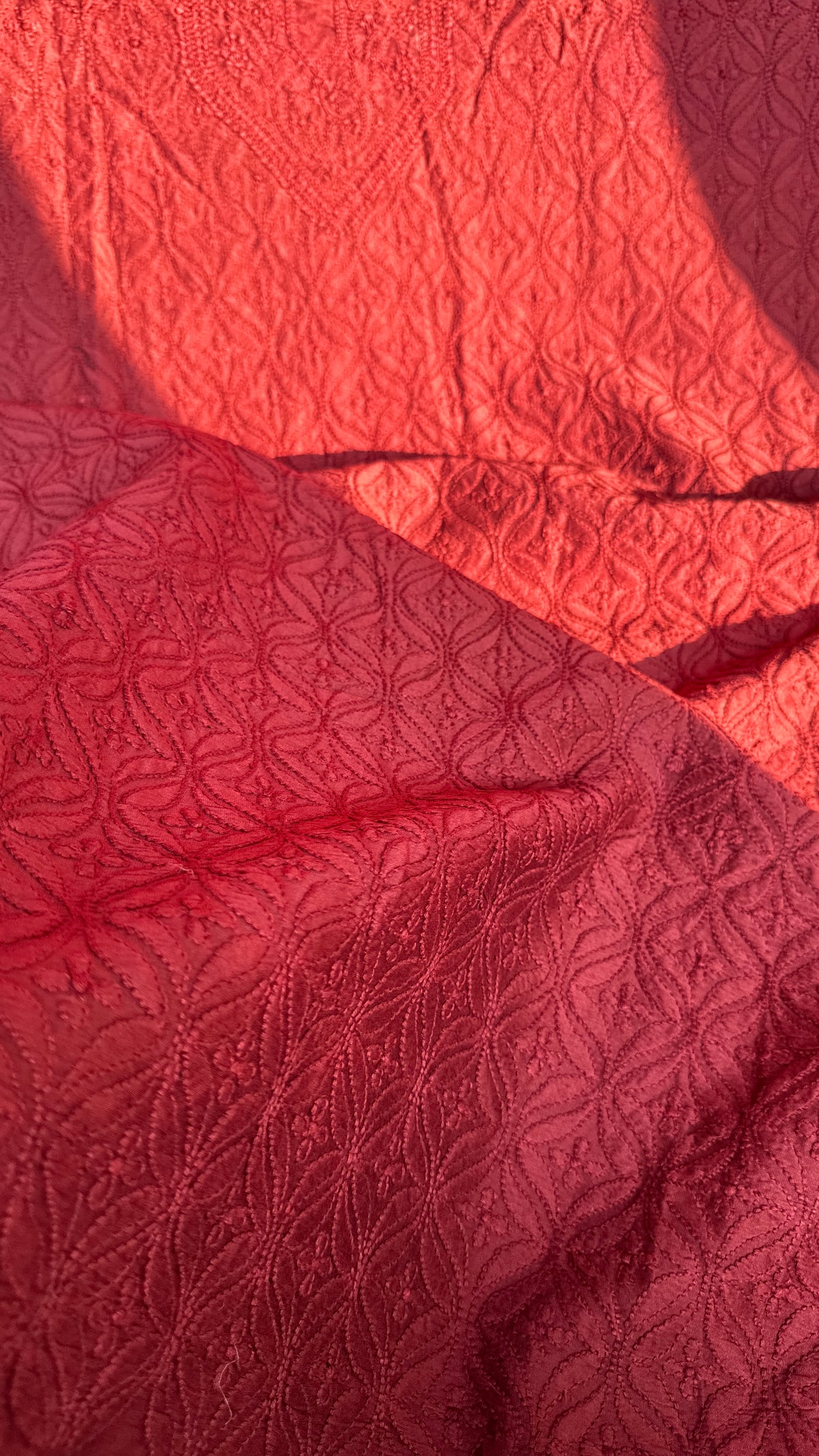 Chanderi Chikankari Kurta Length - Mens- Maroon