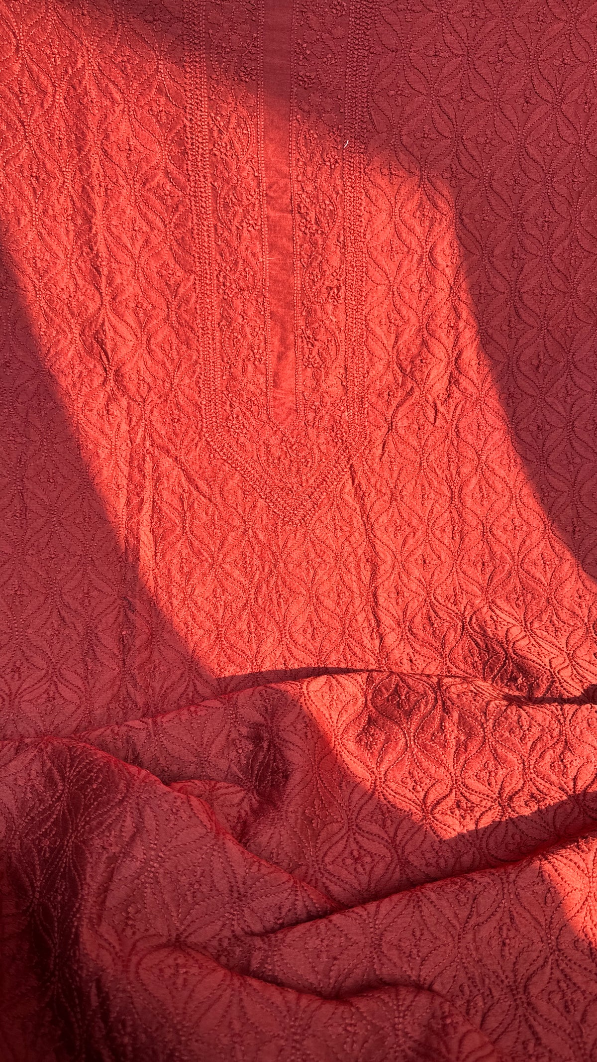 Chanderi Chikankari Kurta Length - Mens- Maroon