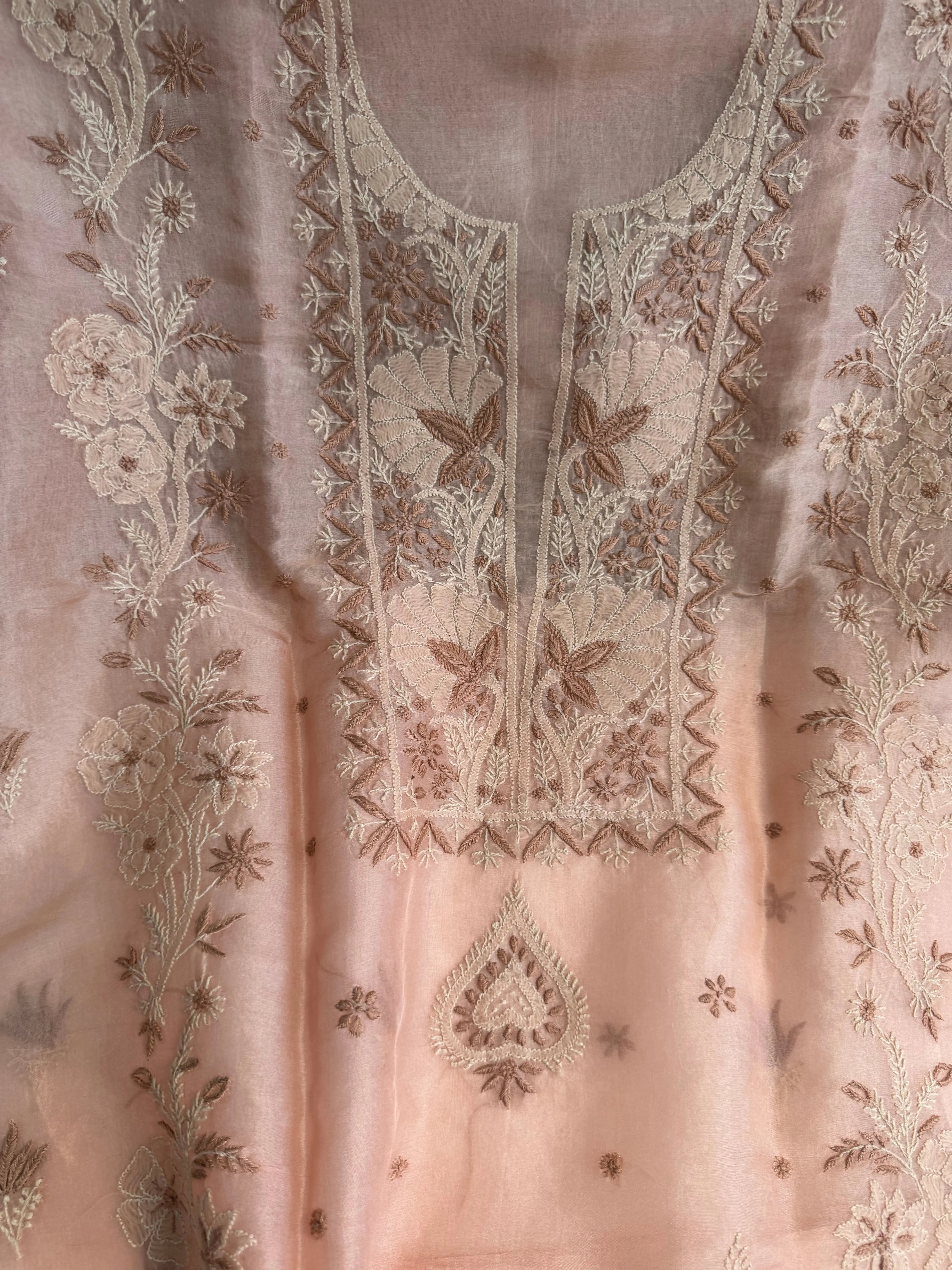 Organza Length with Dupatta -Peach Beige ARIAA CHIKANKARI 