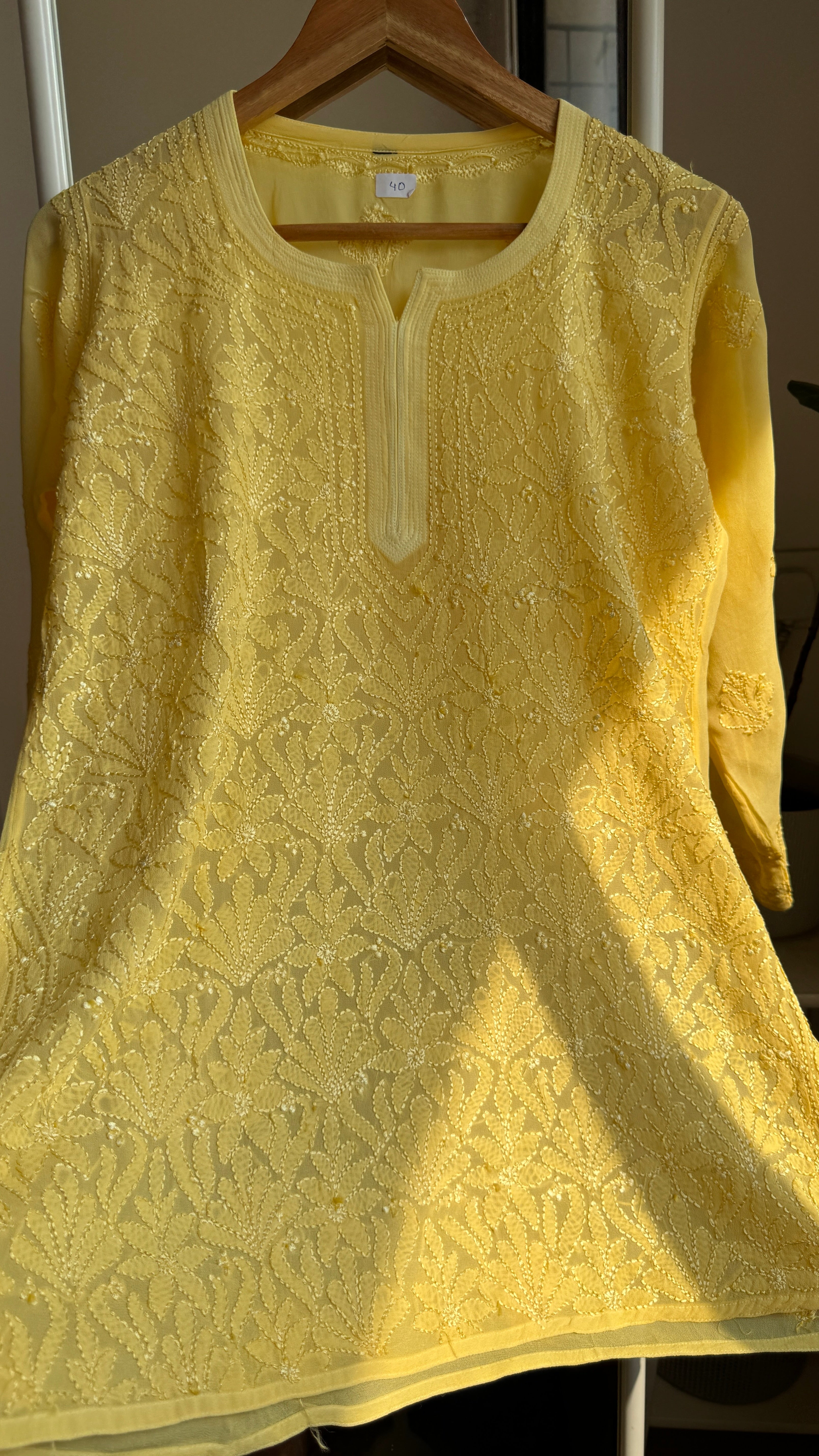 Chikankari Viscose Georgette short Top in Yellow