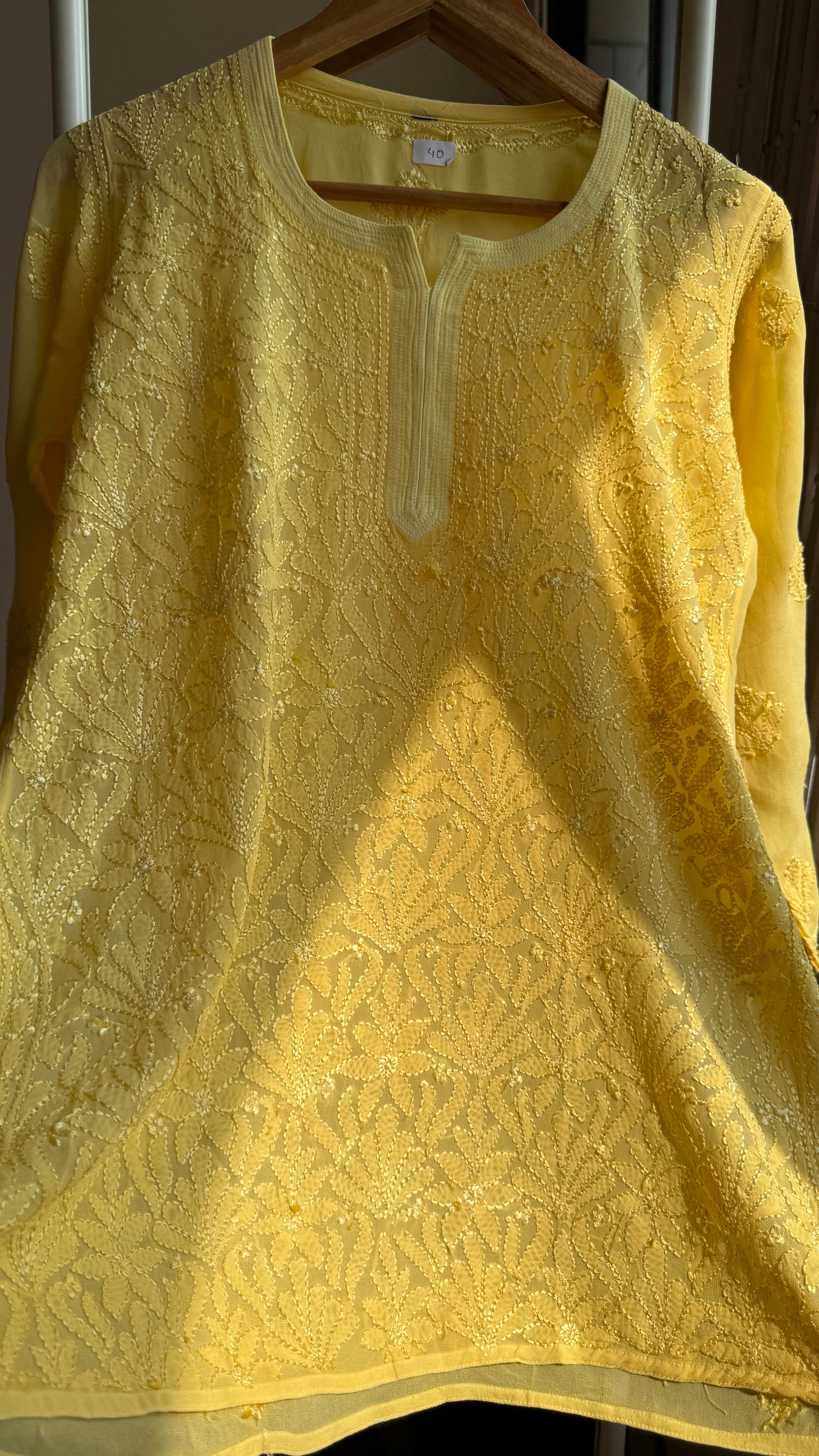 Chikankari Viscose Georgette short Top in Yellow