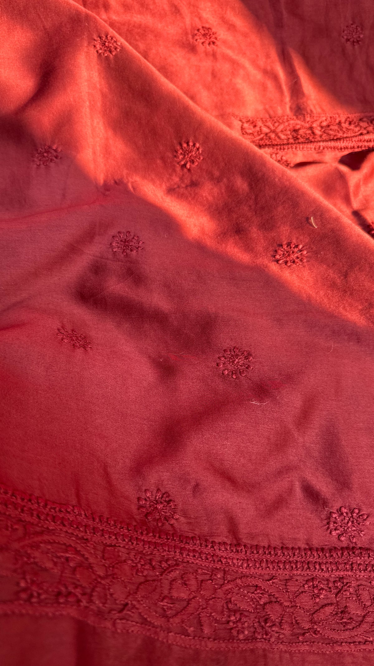 Chanderi Chikankari Kurta Length - Mens- Maroon