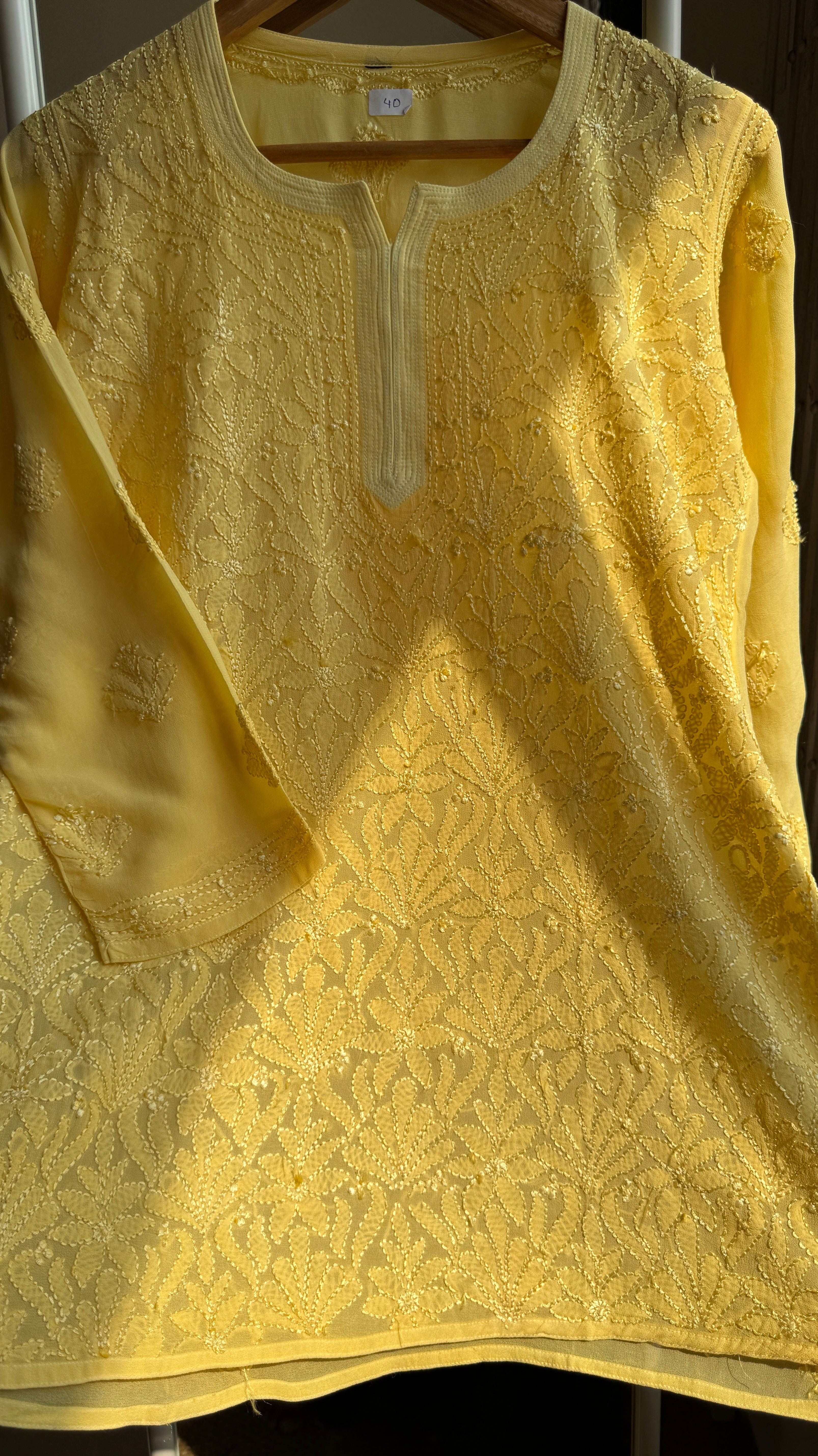 Chikankari Viscose Georgette short Top in Yellow