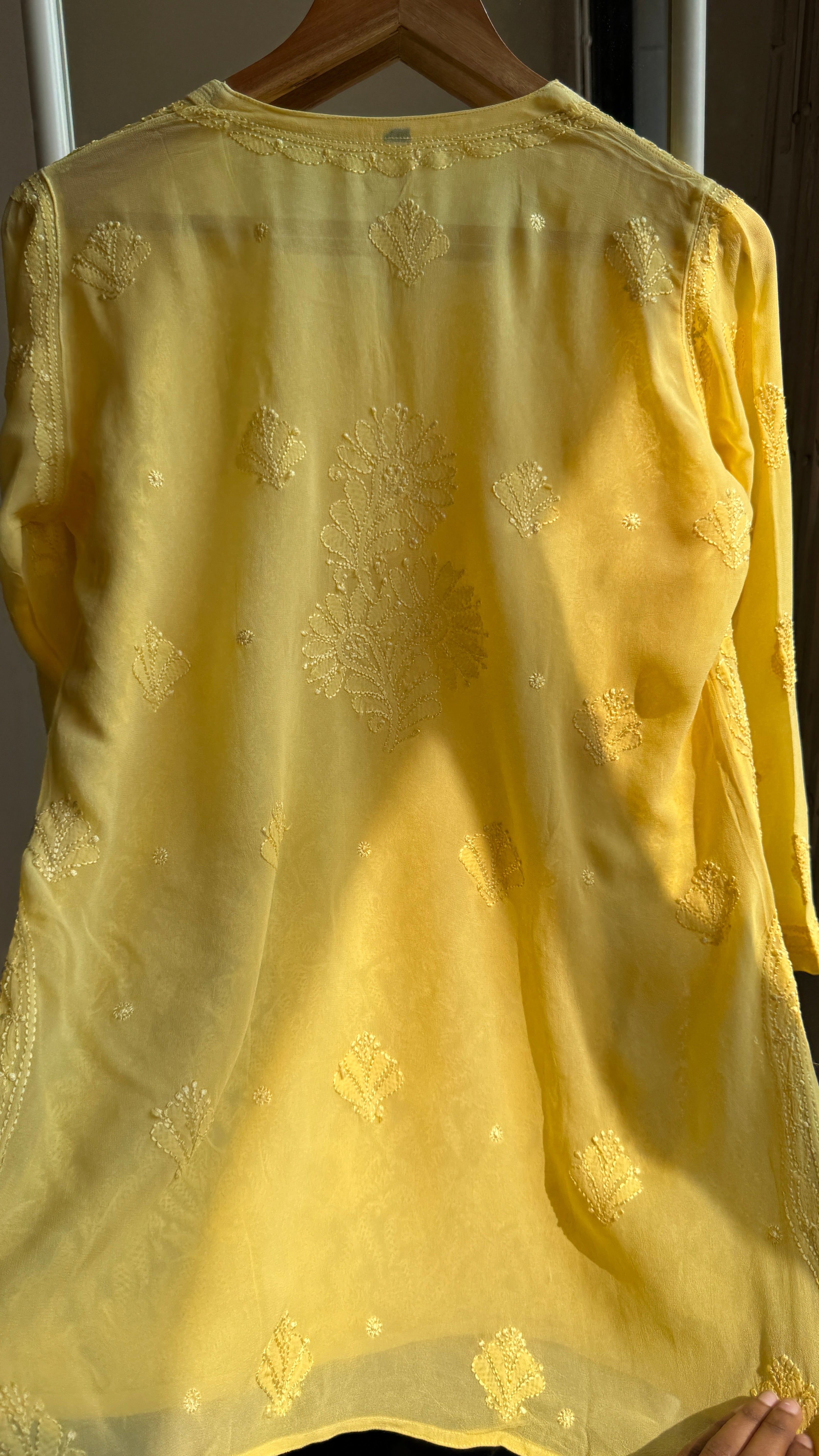 Chikankari Viscose Georgette short Top in Yellow
