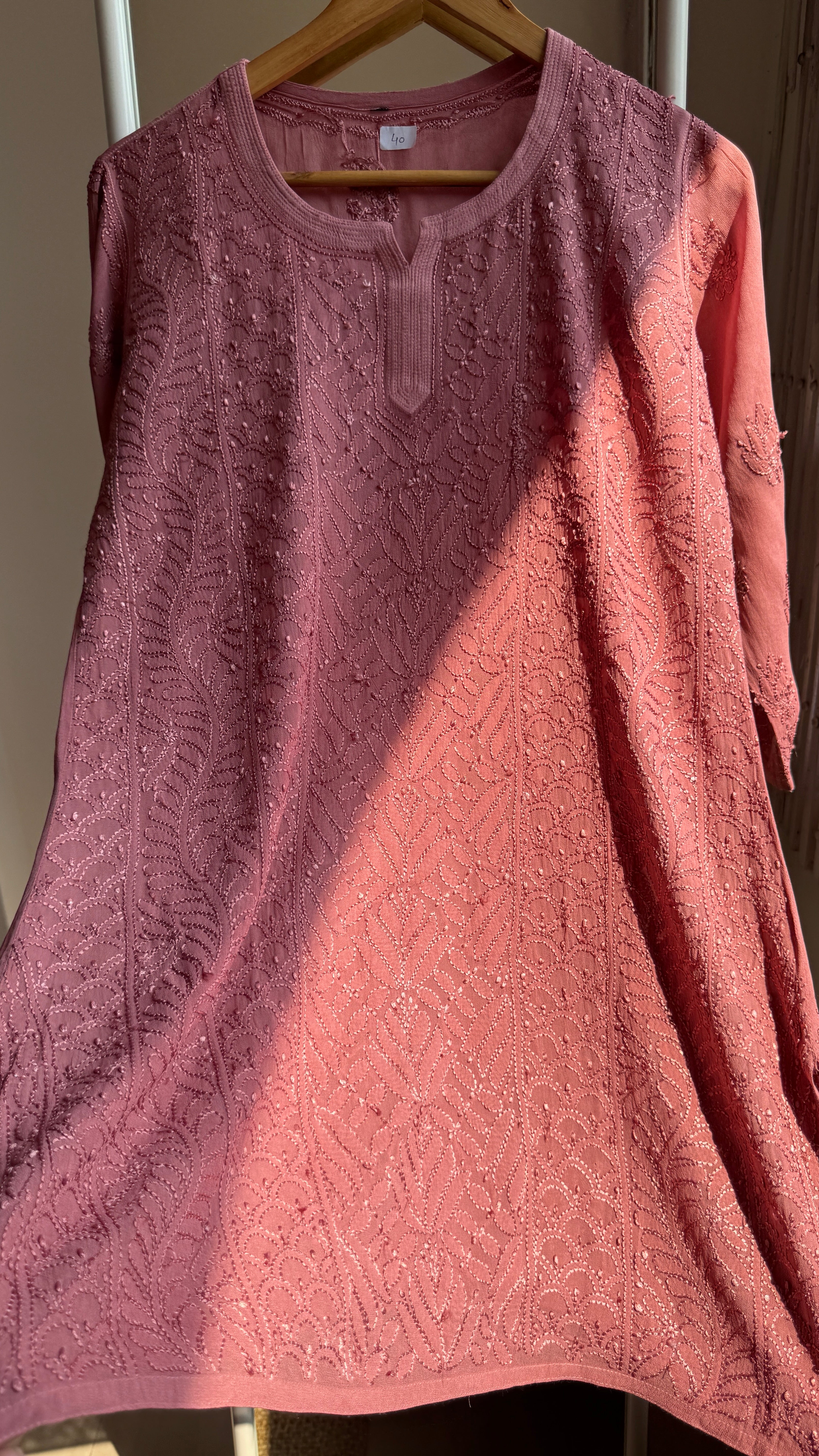 Chikankari Viscose Georgette short Top in Rosewood