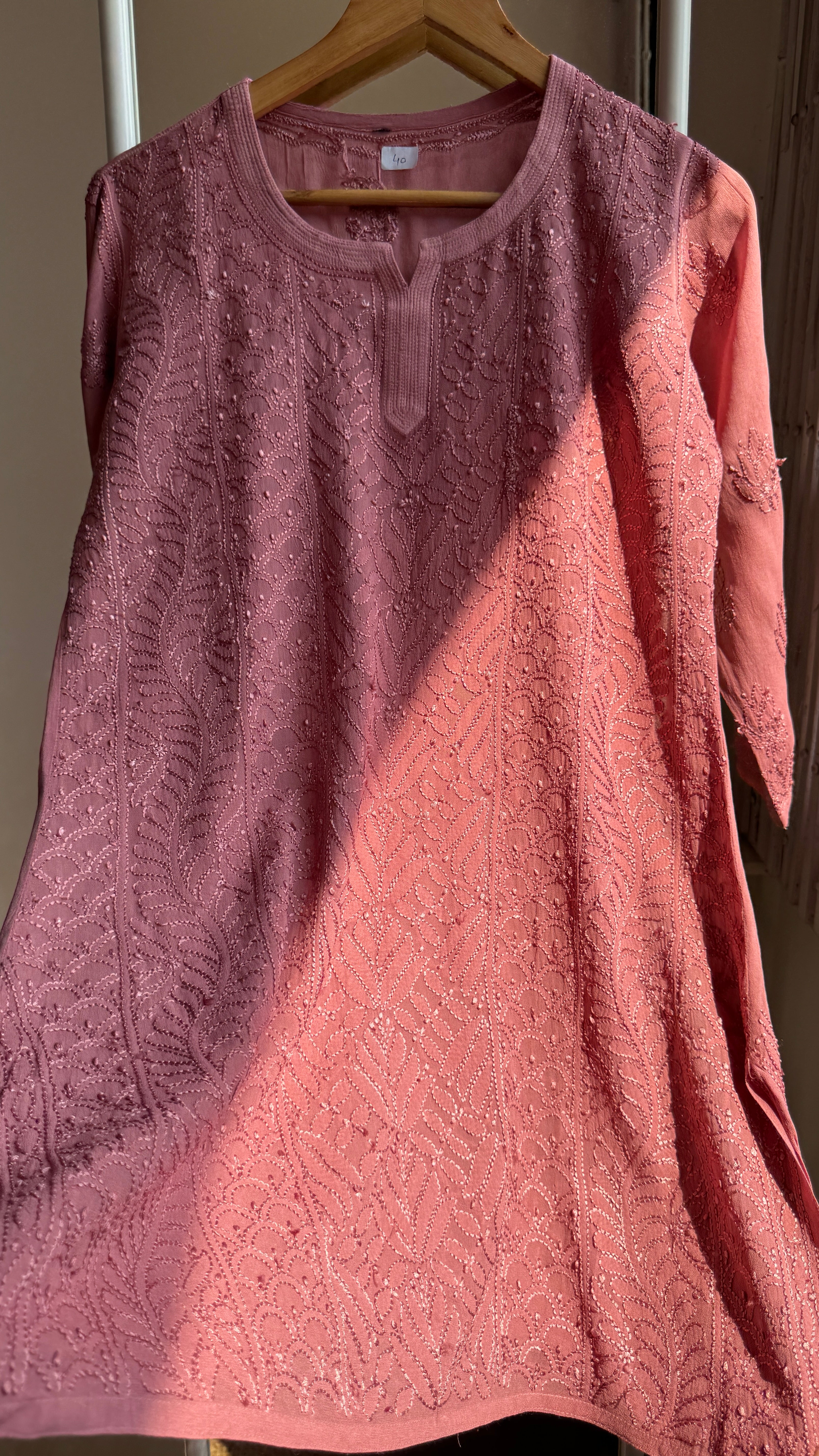 Chikankari Viscose Georgette short Top in Rosewood