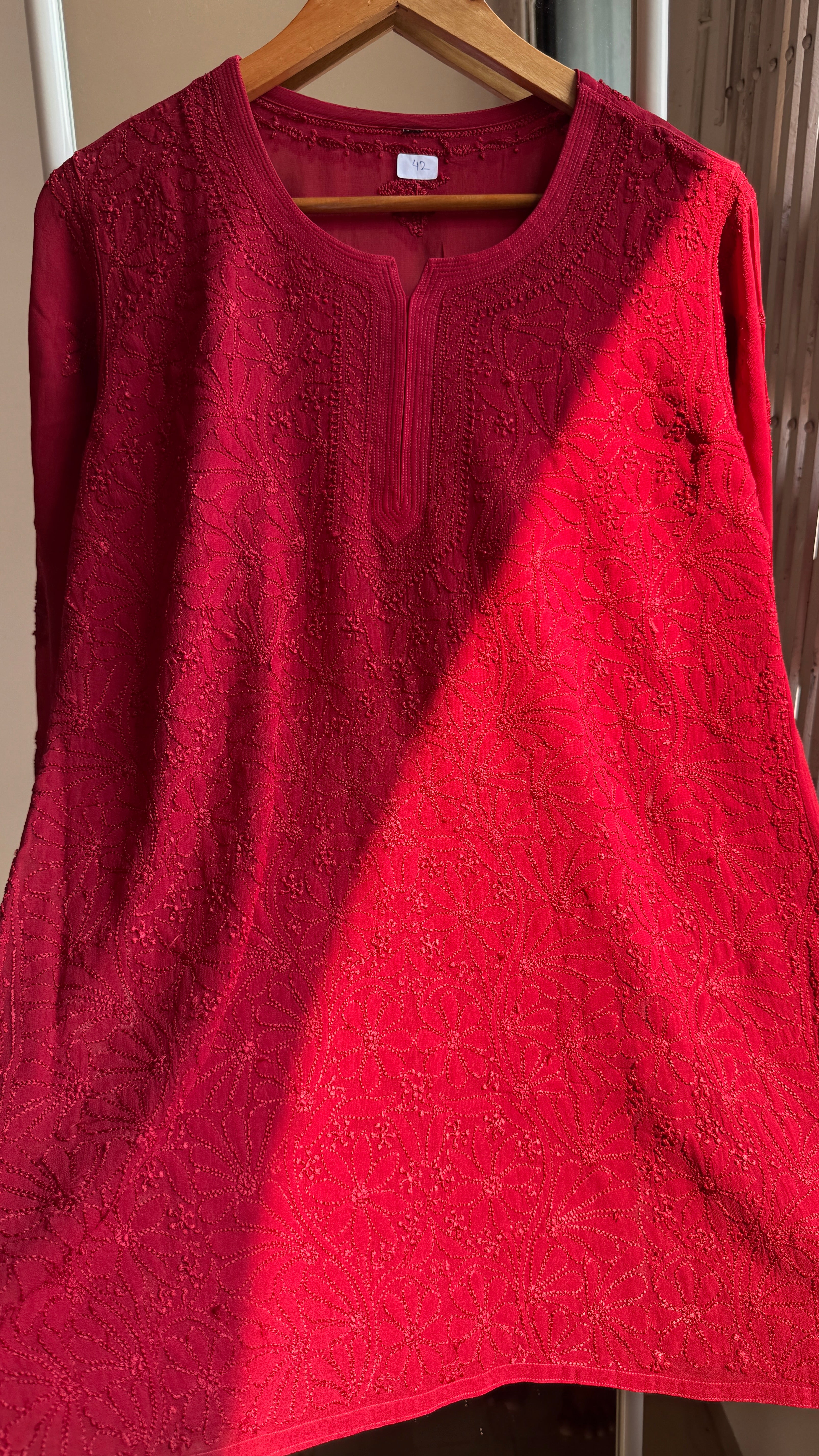 Chikankari Viscose Georgette short Top in Maroon