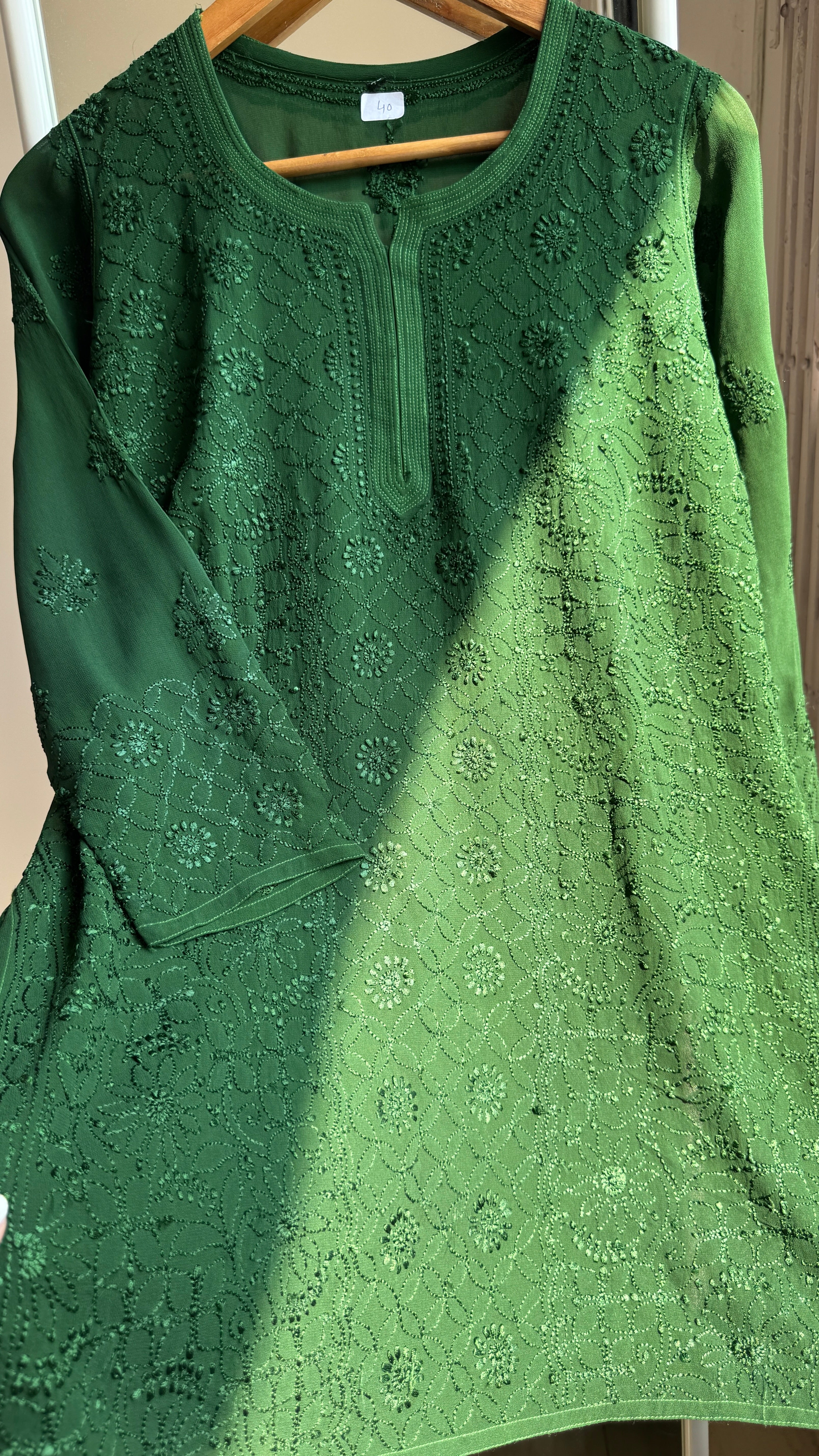 Chikankari Viscose Georgette short Top in Green