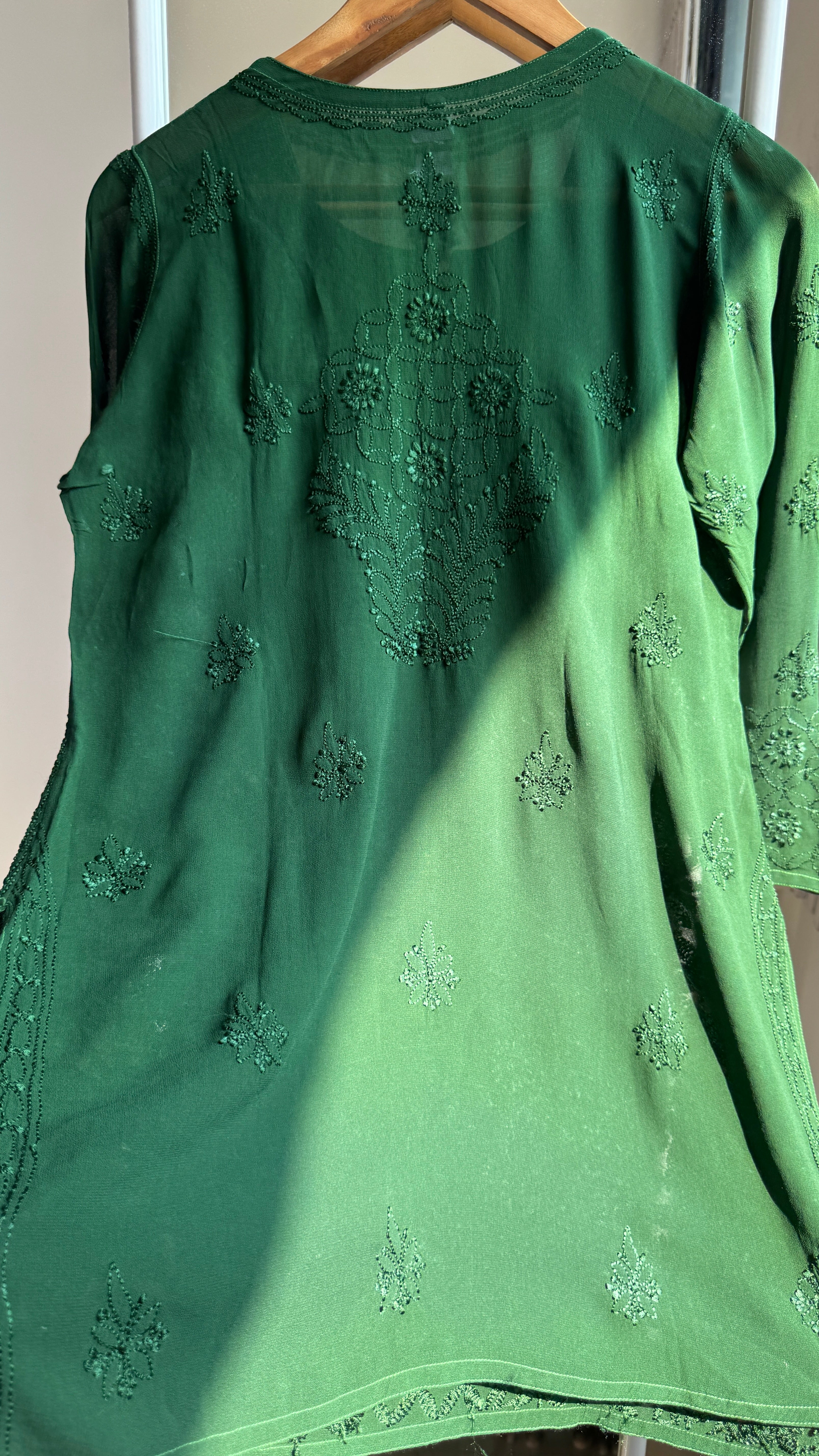 Chikankari Viscose Georgette short Top in Green