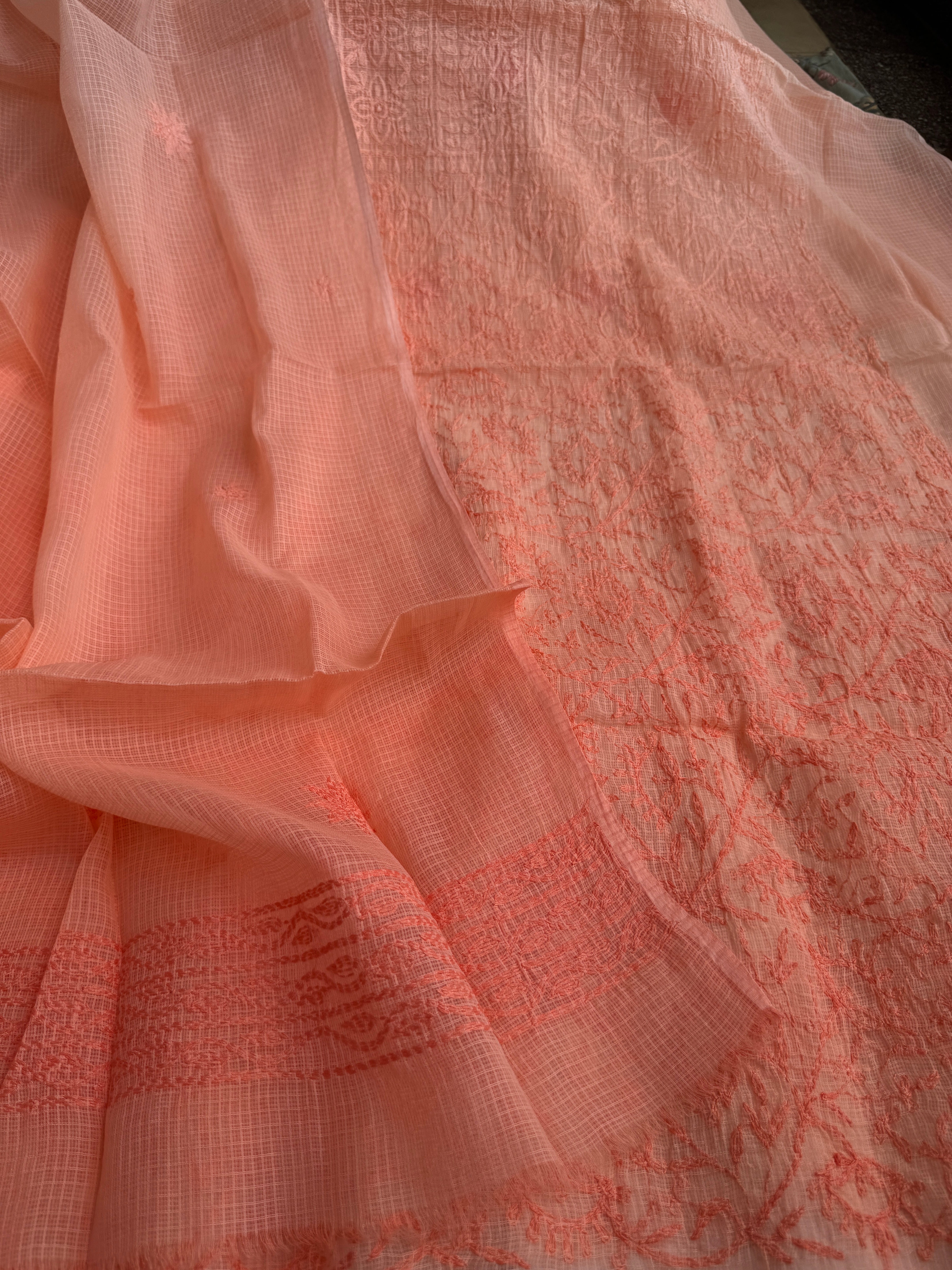 Kota Length with Dupatta in Tepchi work - Peach Ombre ARIAA CHIKANKARI 