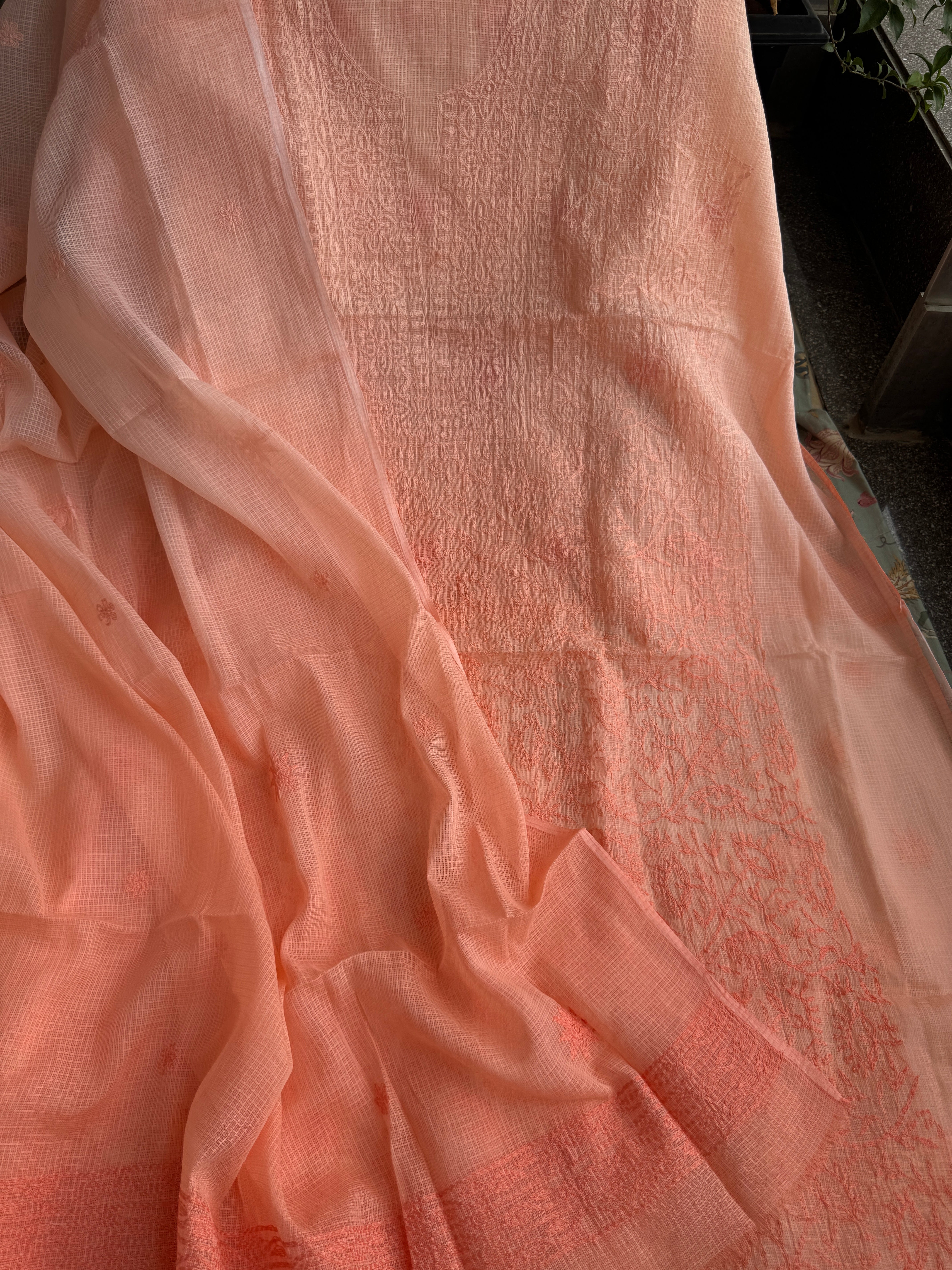 Kota Length with Dupatta in Tepchi work - Peach Ombre ARIAA CHIKANKARI 