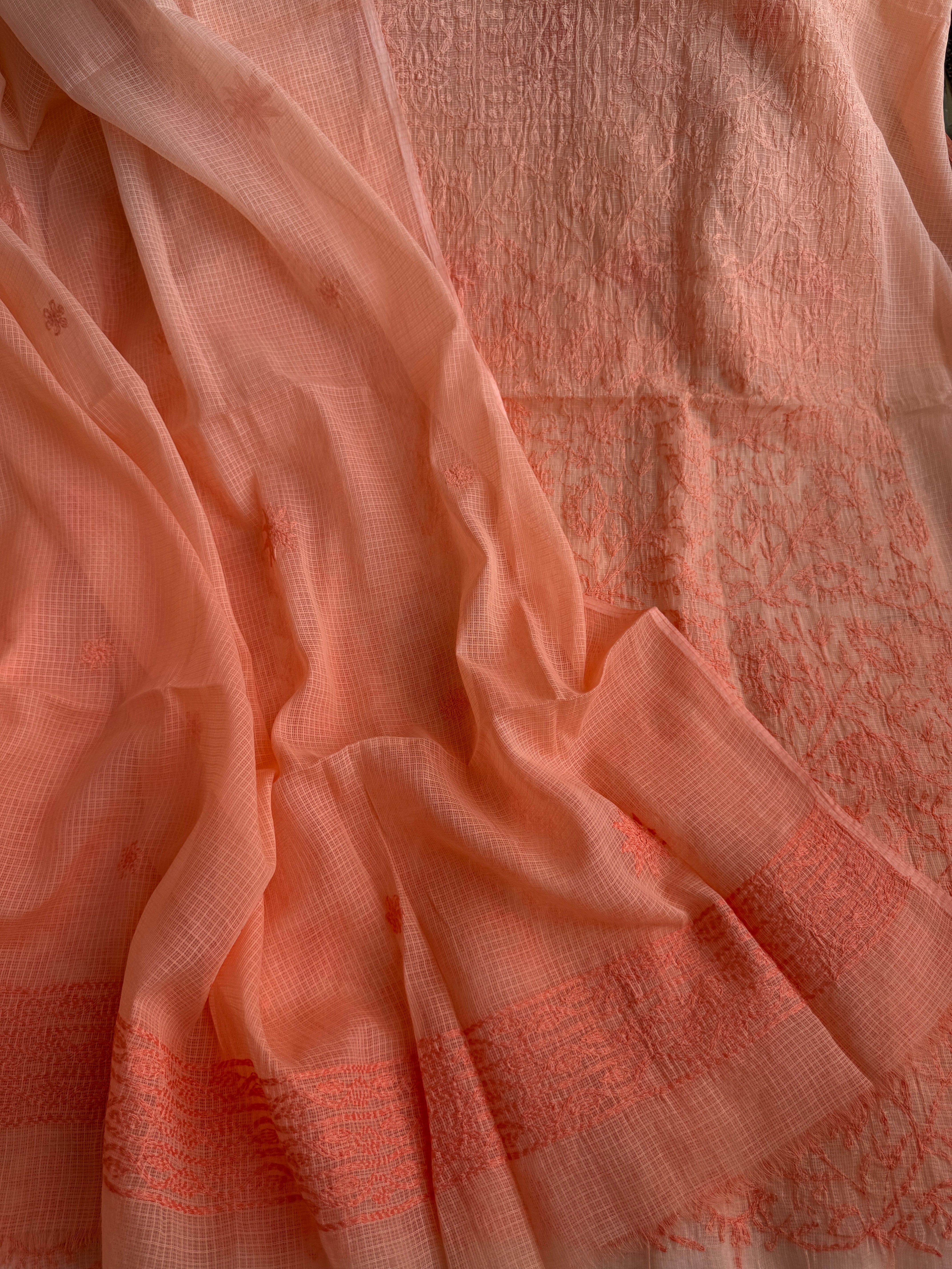 Kota Length with Dupatta in Tepchi work - Peach Ombre ARIAA CHIKANKARI 