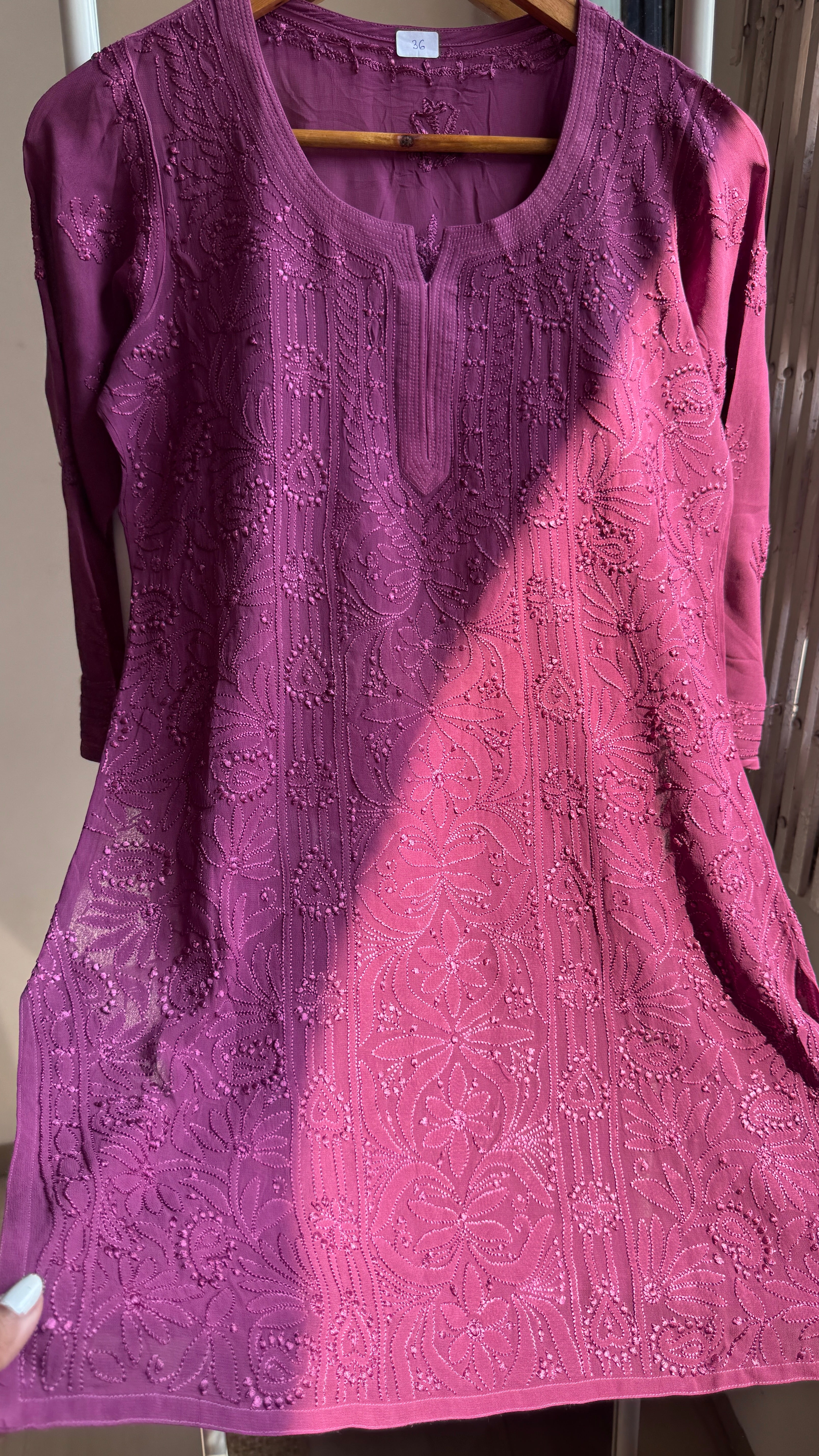Chikankari Viscose Georgette short Top in Plump