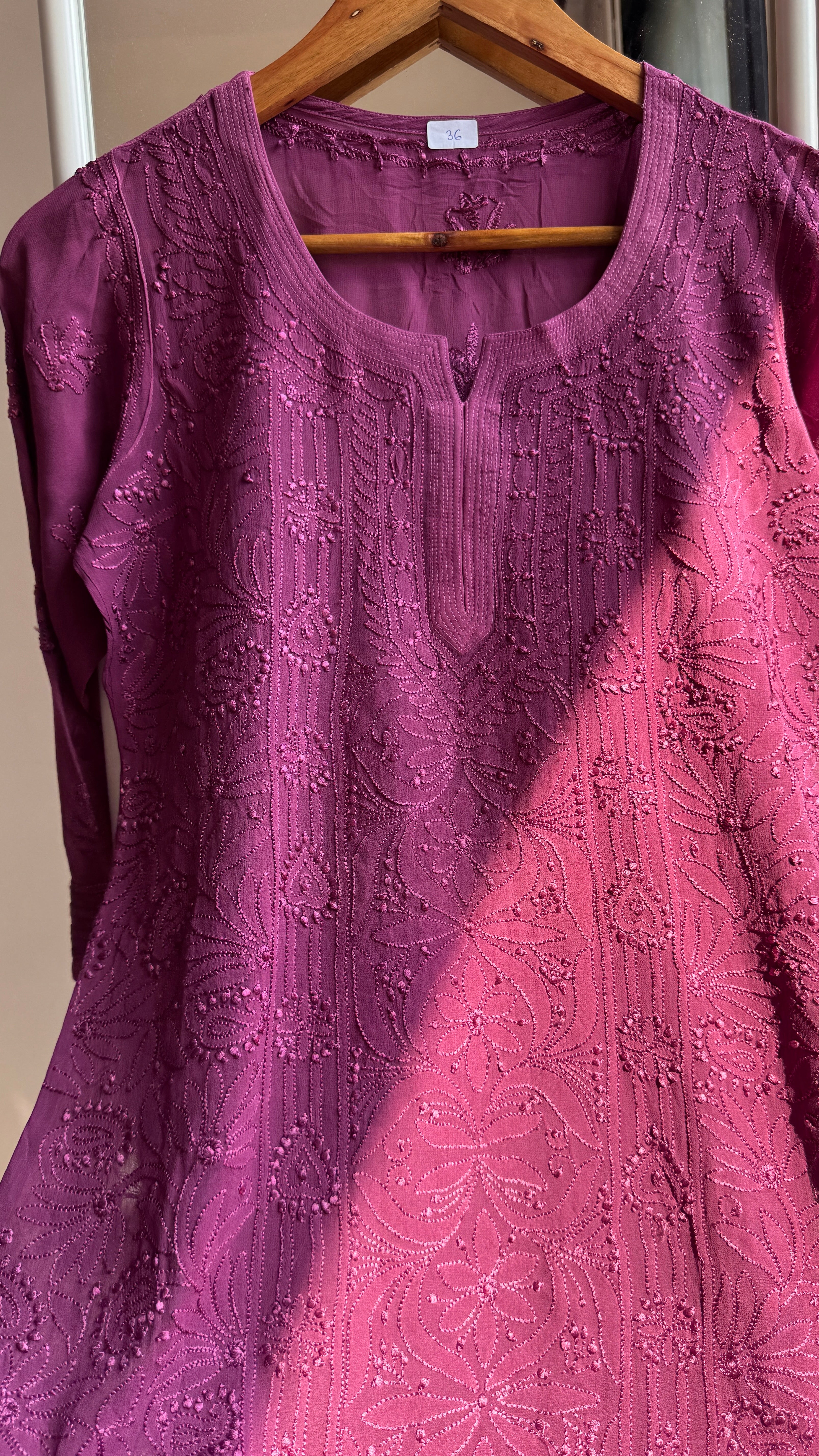 Chikankari Viscose Georgette short Top in Plump