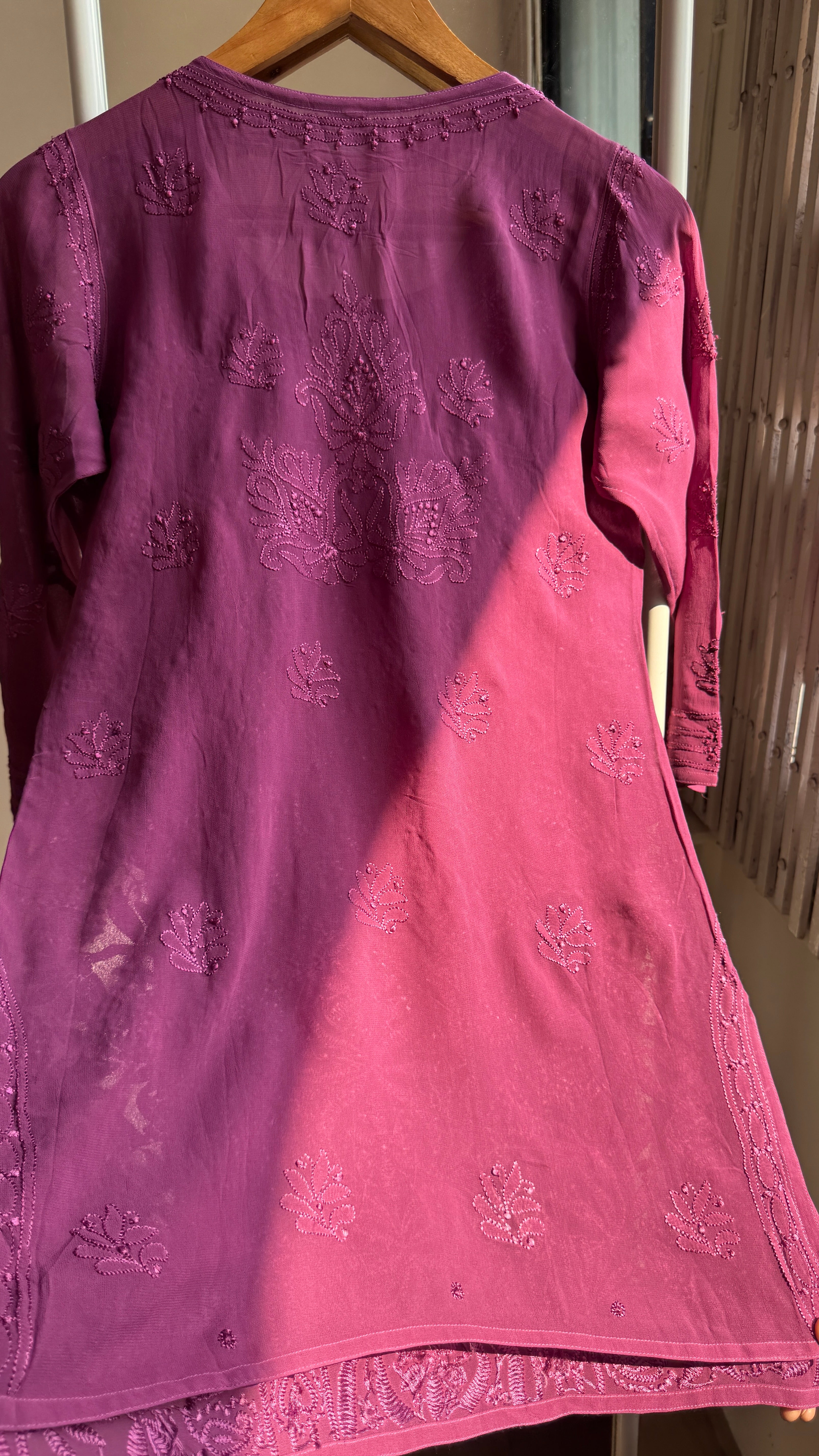 Chikankari Viscose Georgette short Top in Plump