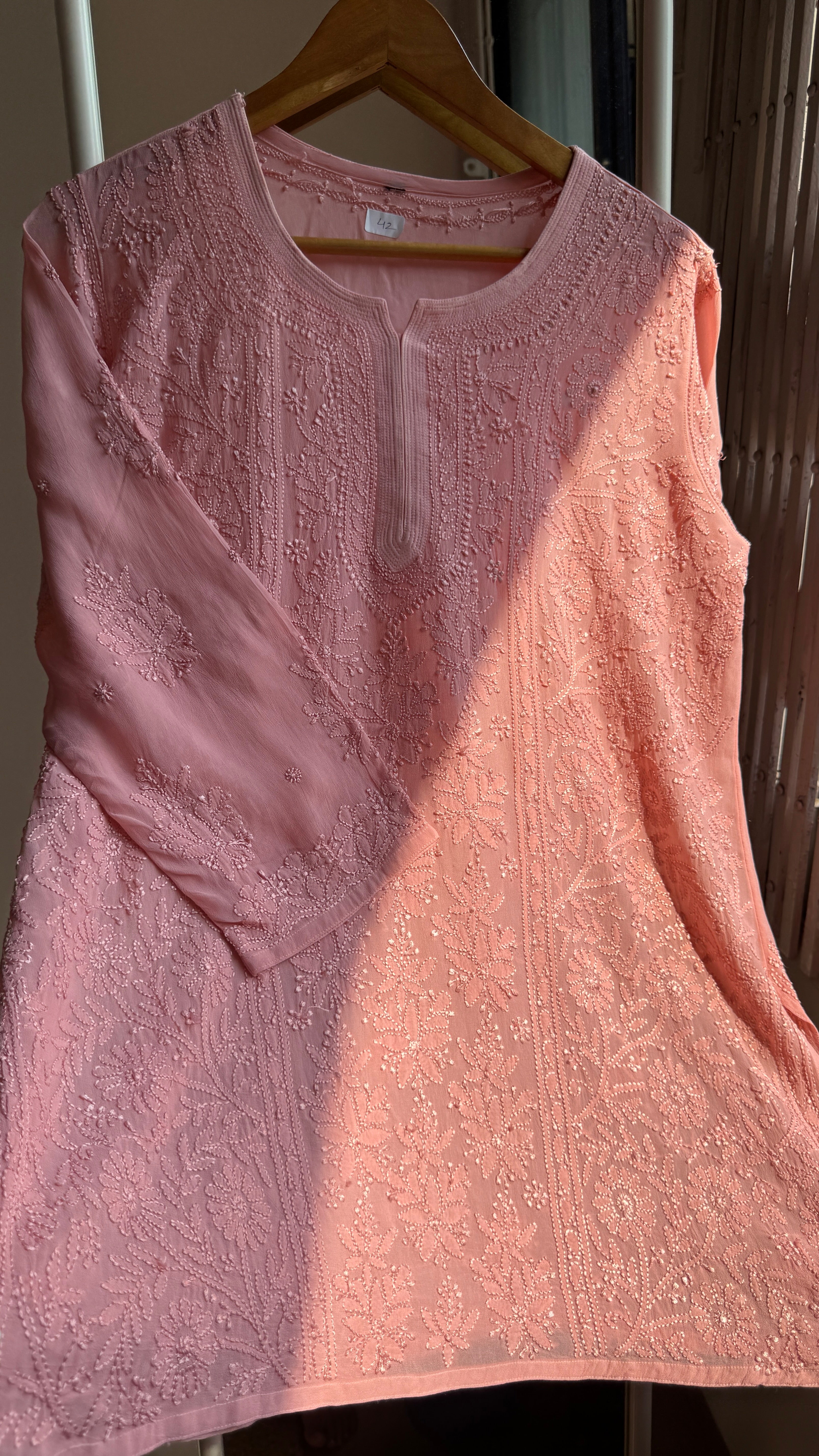 Chikankari Viscose Georgette short Top in Rosewood