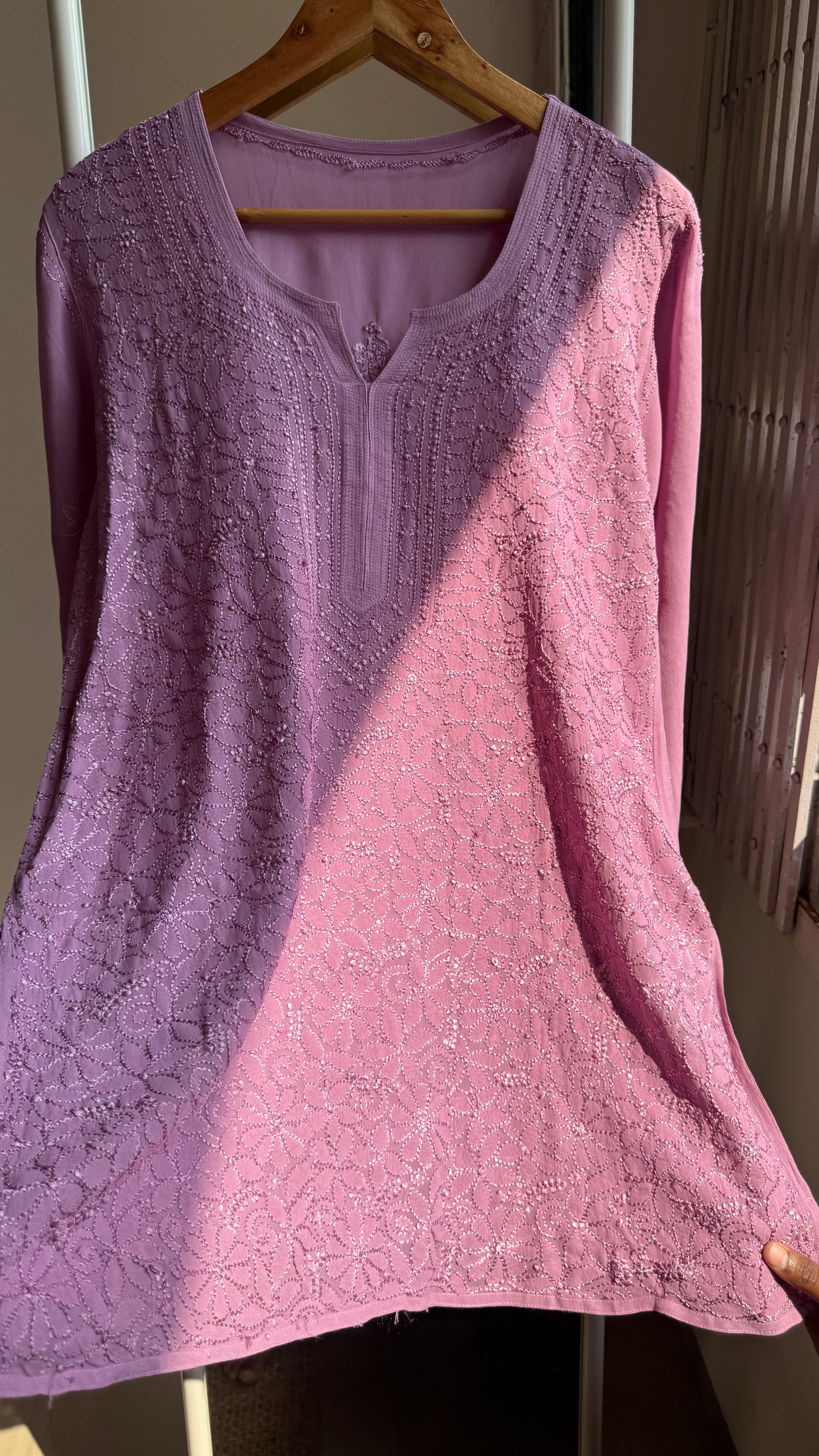 Chikankari Viscose Georgette short Top in Mauve