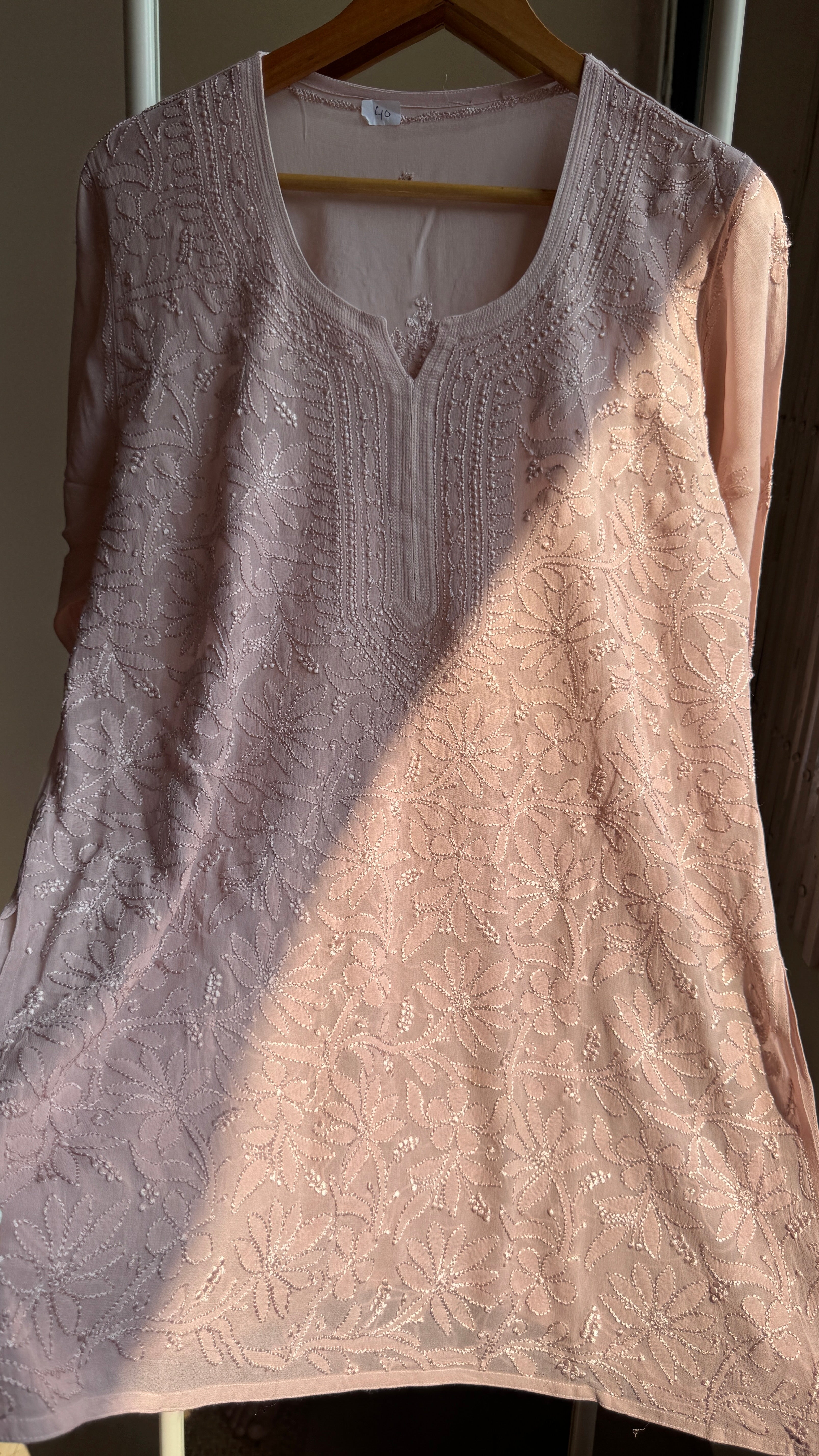 Chikankari Viscose Georgette short Top in Pale pink