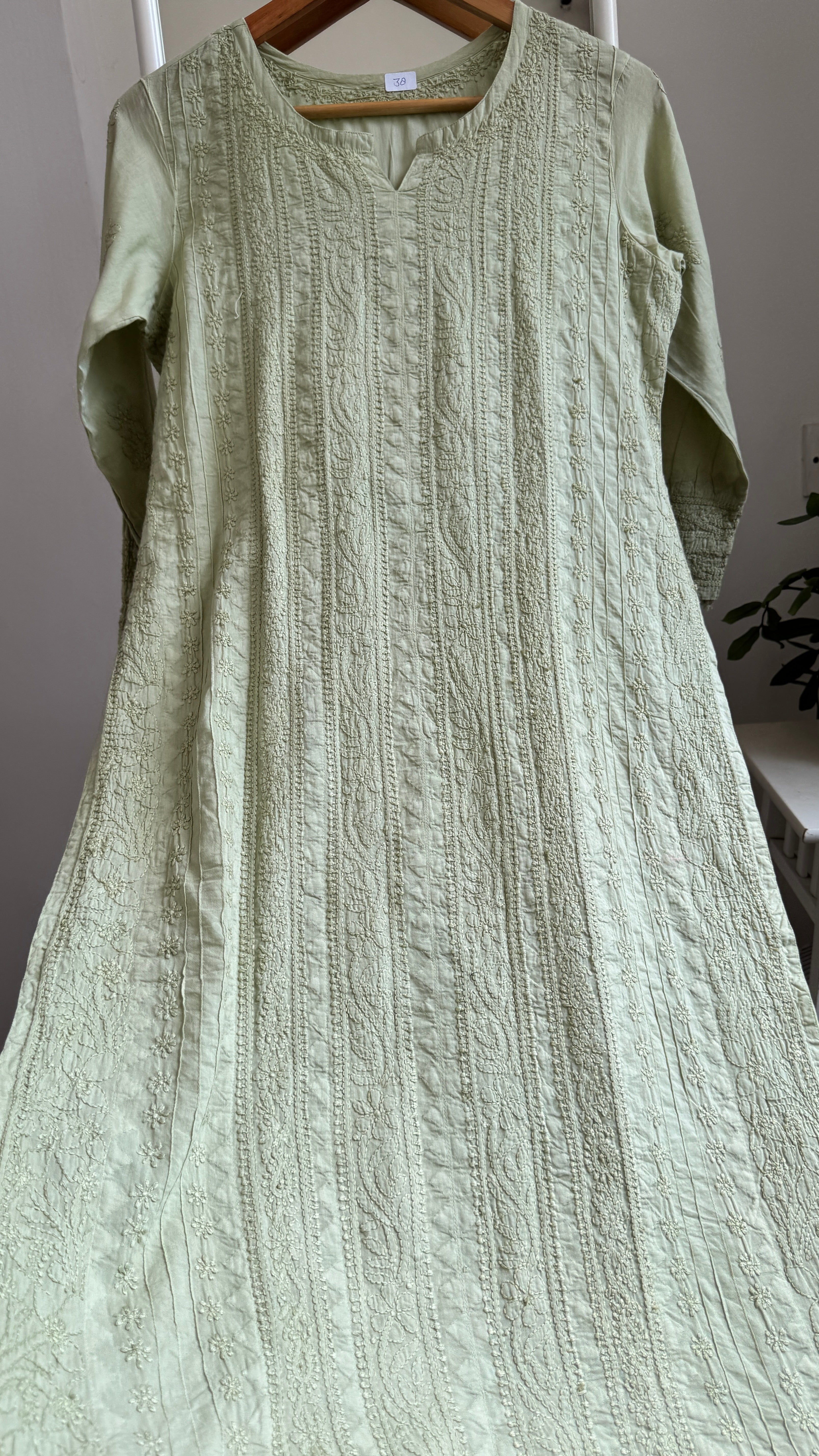 Pure Cotton Chikankari Full Jaal Kurti - Sheen Green - Gul Collection