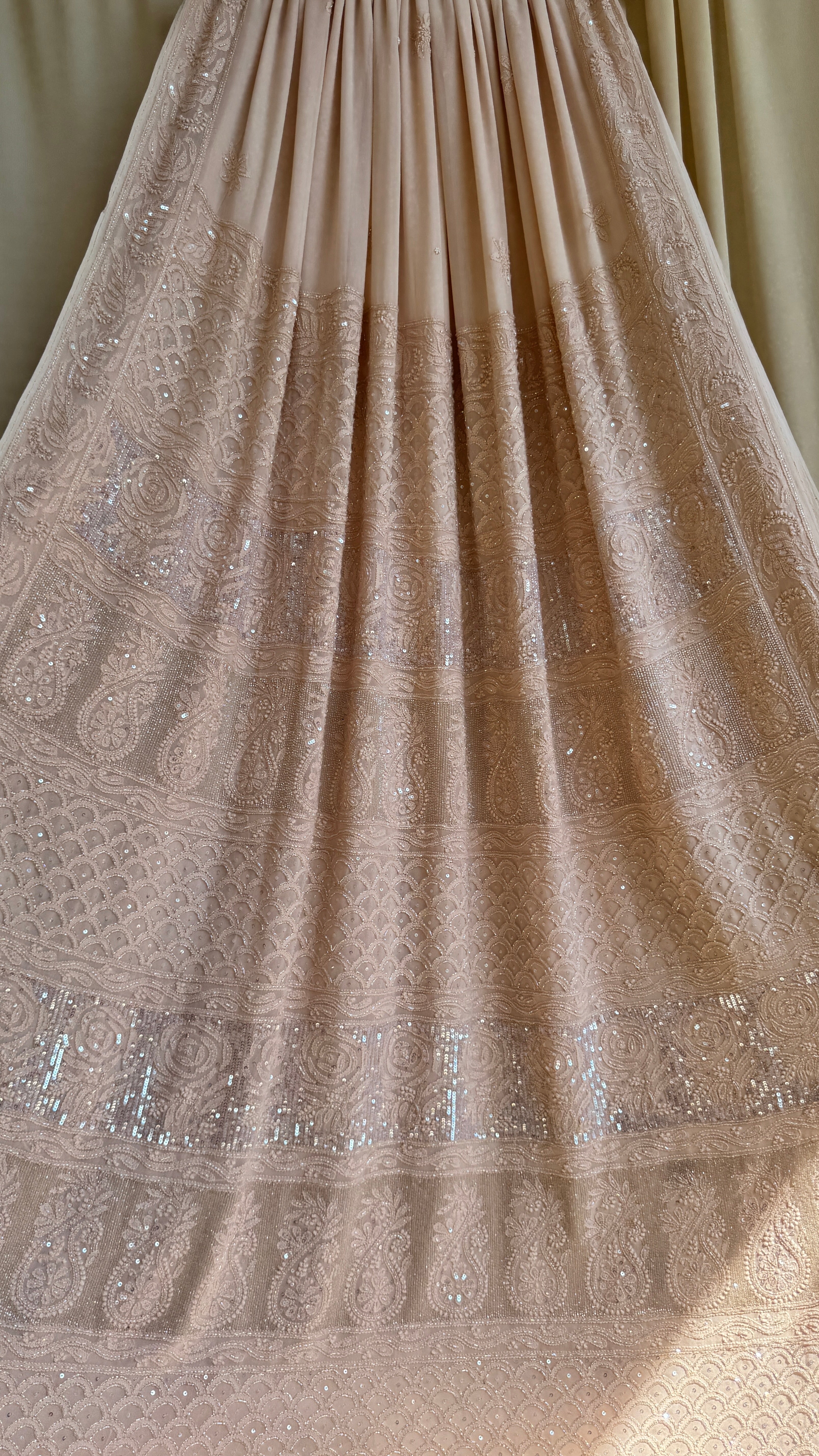 Viscose Nude Beige Chikankari saree with Pearl embellishments