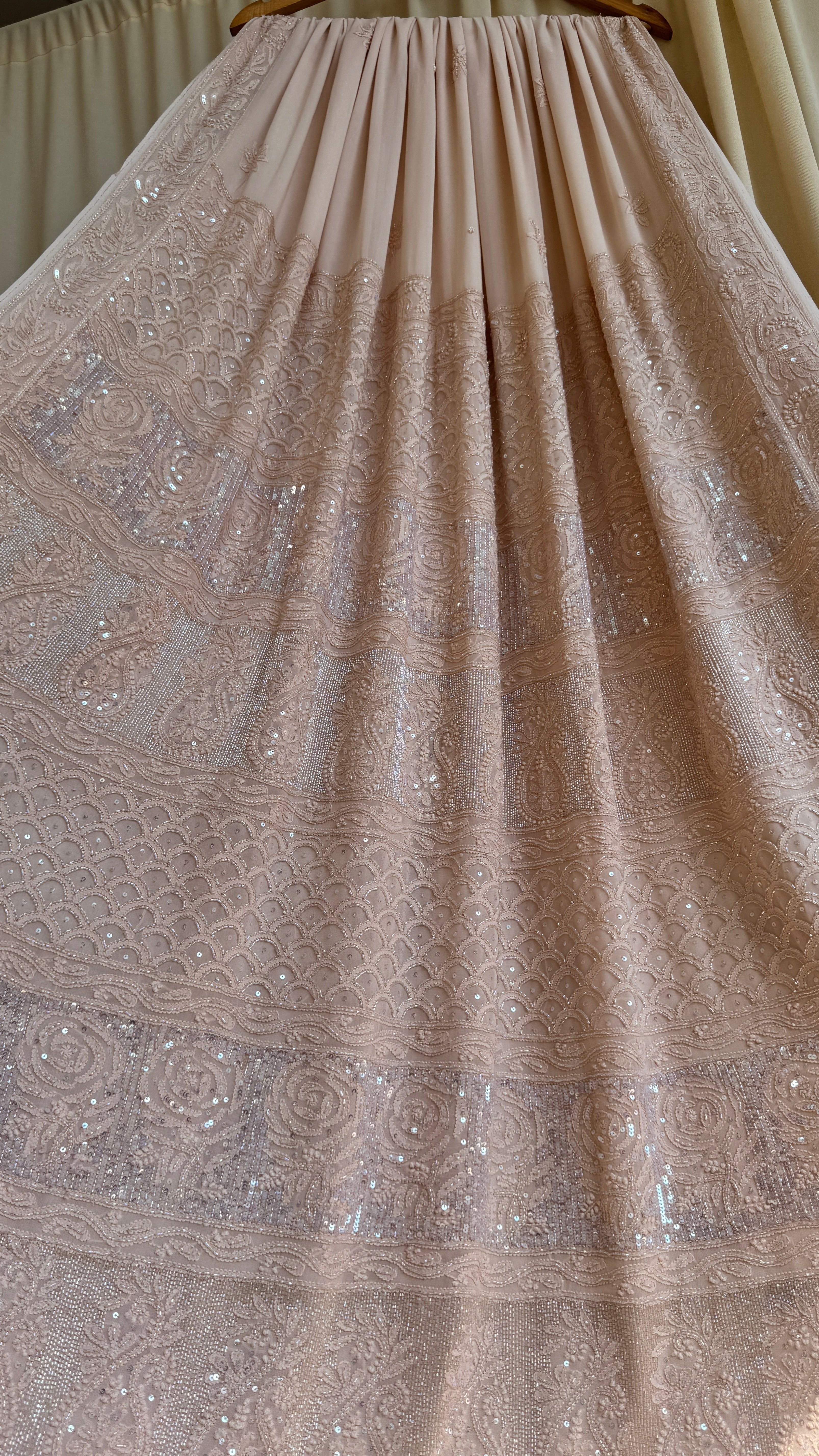 Viscose Nude Beige Chikankari saree with Pearl embellishments