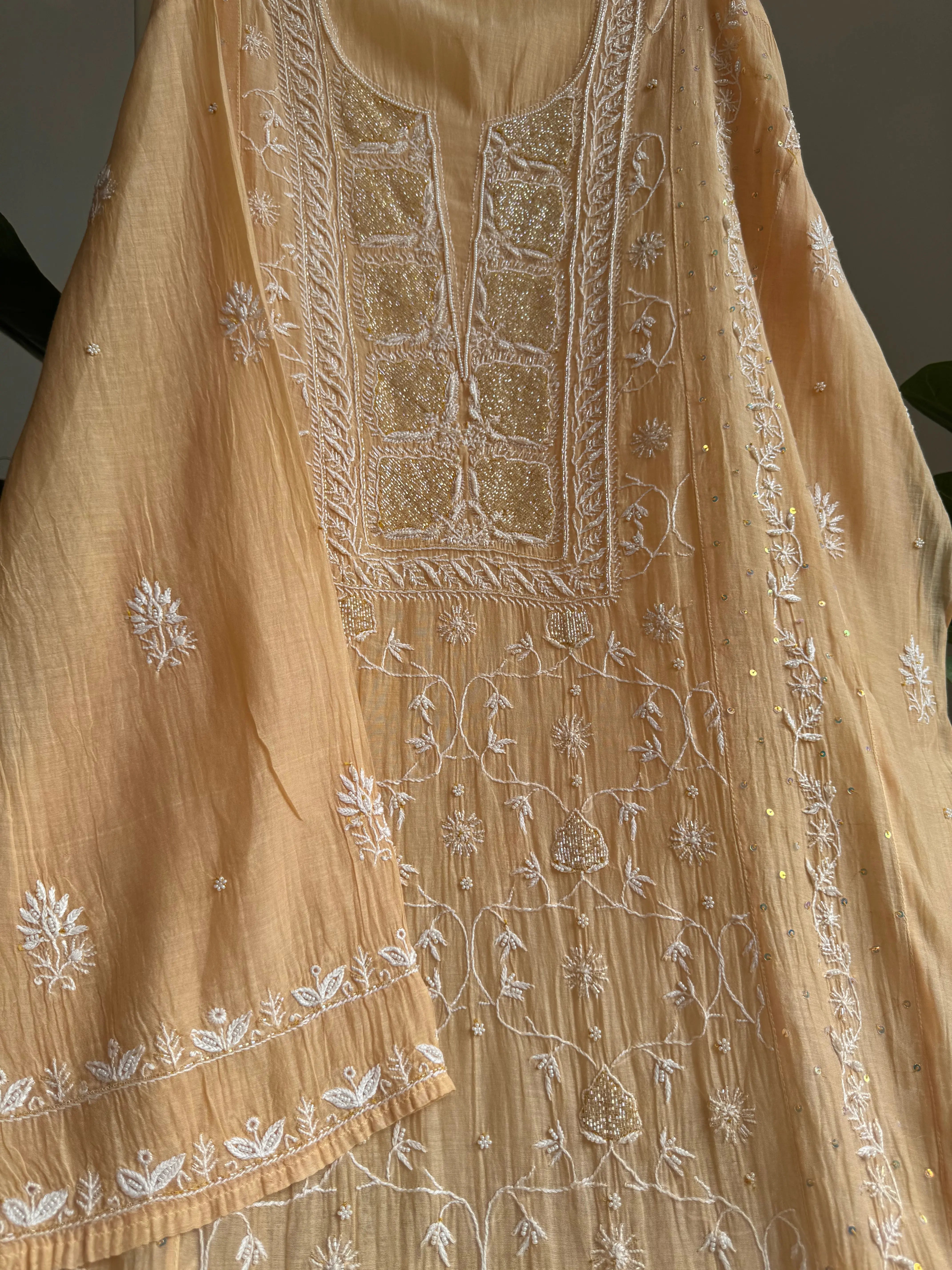 Mul Chanderi Straight Tunic - Light Coffee Brown ARIAA CHIKANKARI 