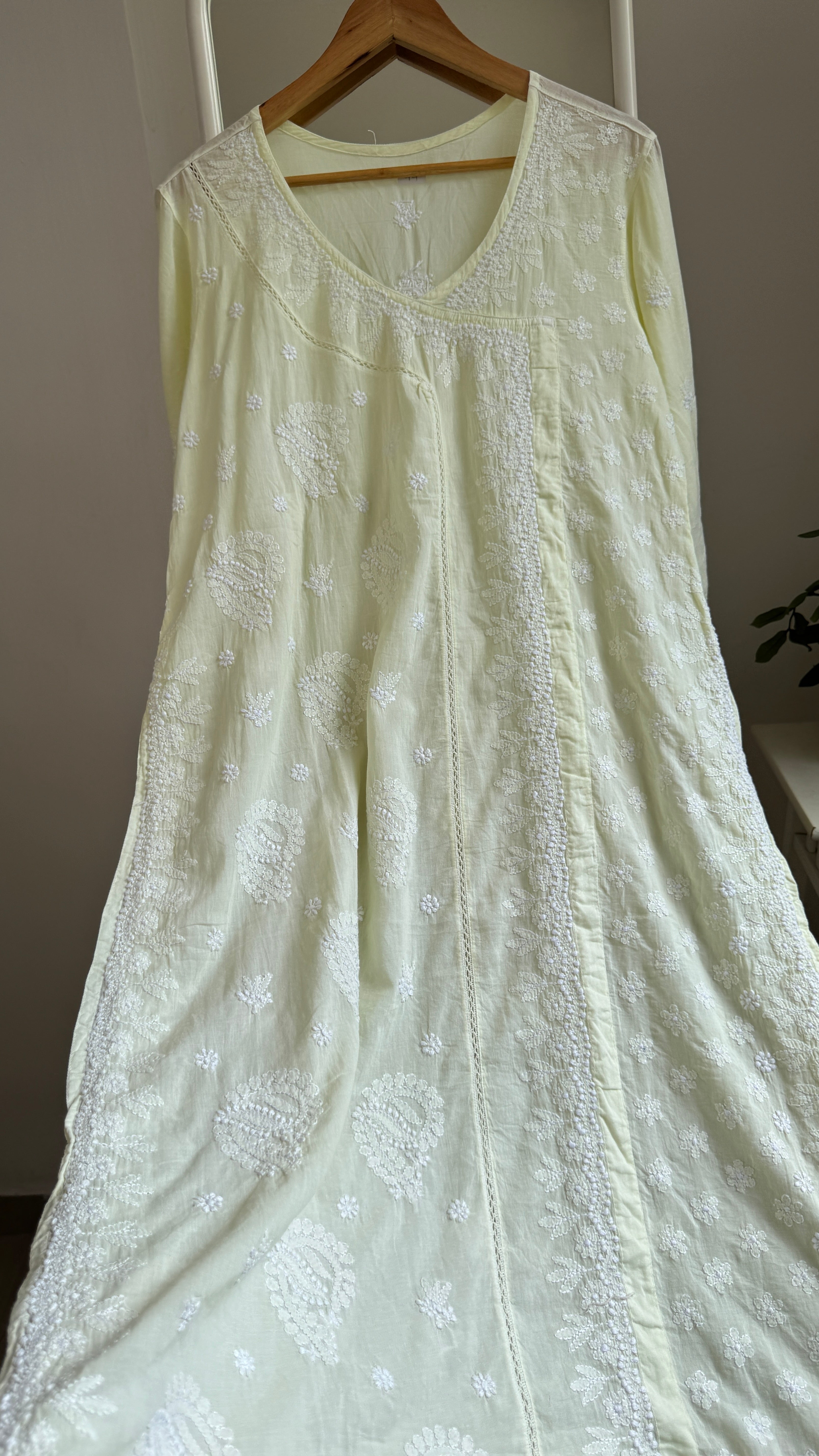 Mul Cotton Lemon Yellow Chikankari Kurti - Saaz Collection