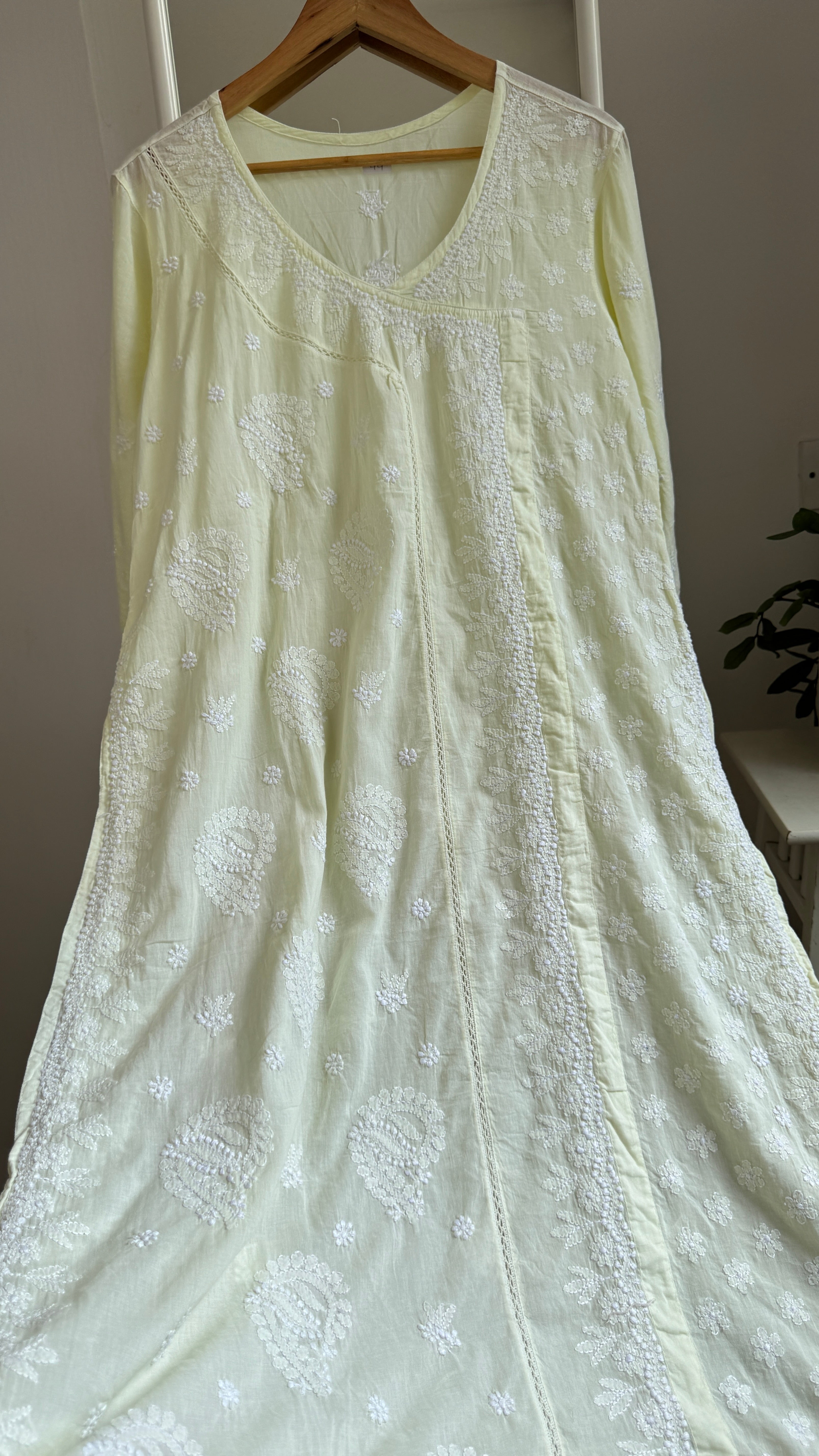 Mul Cotton Lemon Yellow Chikankari Kurti - Saaz Collection