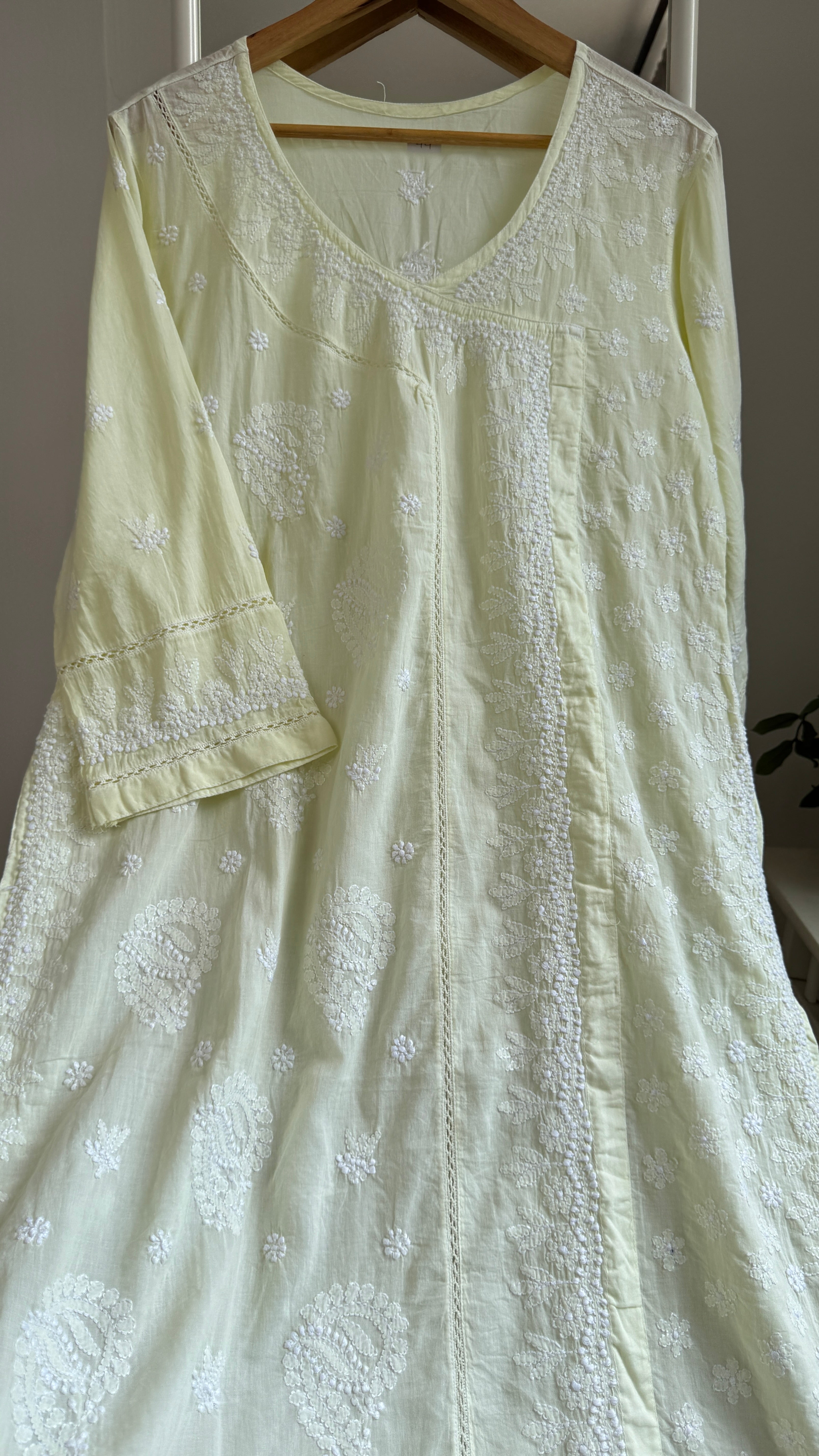 Mul Cotton Lemon Yellow Chikankari Kurti - Saaz Collection