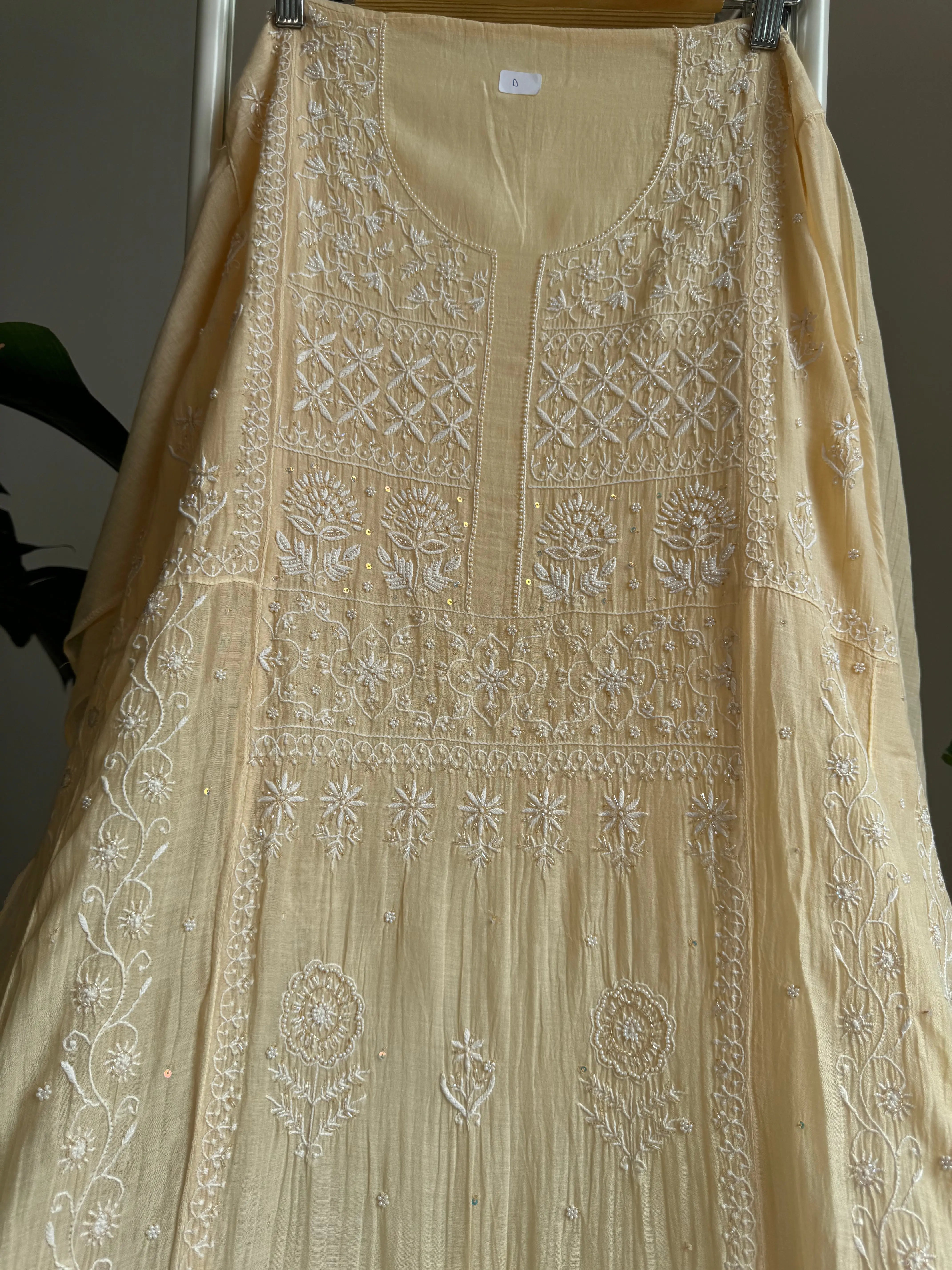 Mul Chanderi Anarkali - Beige ARIAA CHIKANKARI 