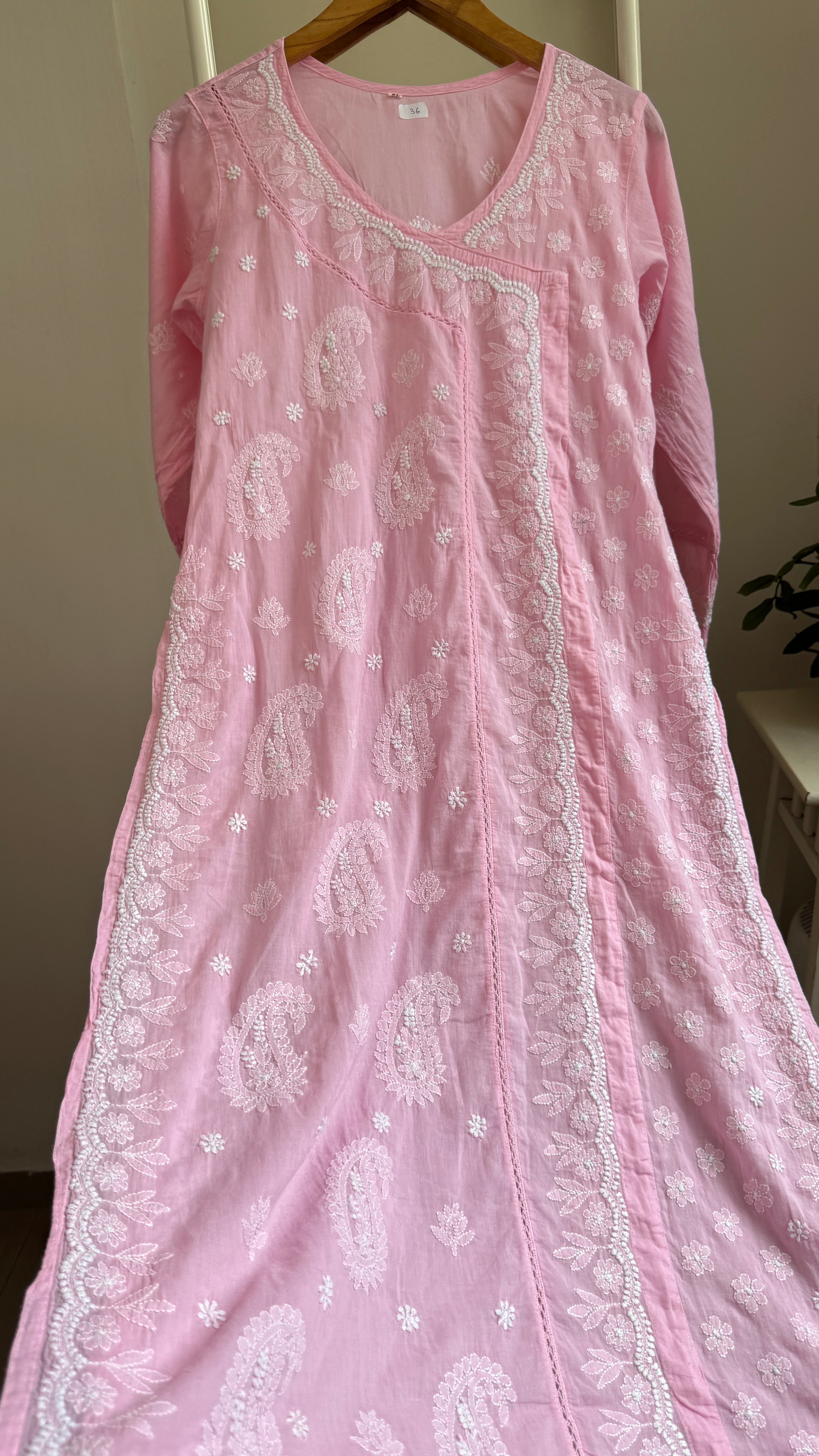 Mul Cotton Pink Chikankari Kurti - Saaz Collection