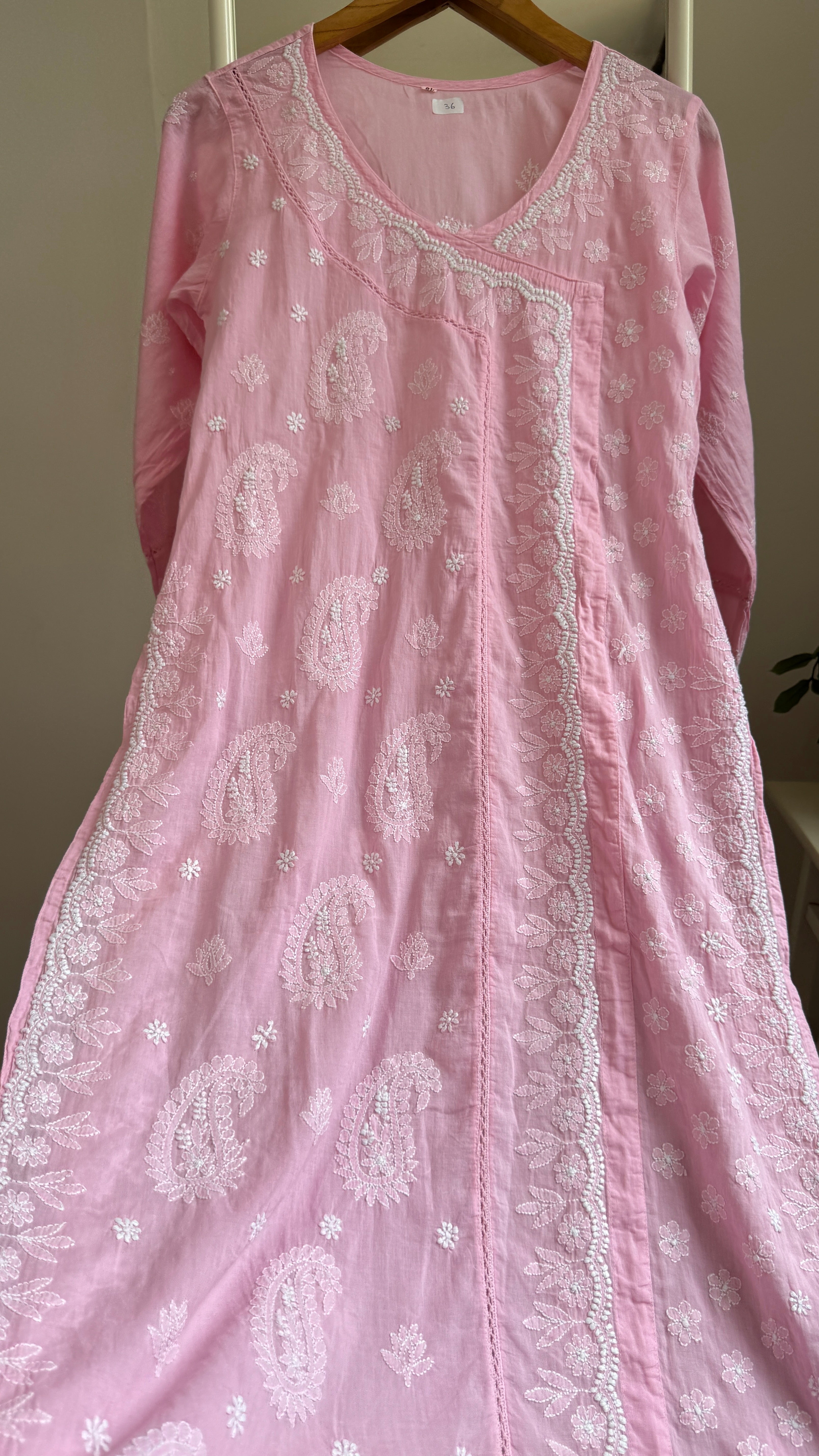 Mul Cotton Pink Chikankari Kurti - Saaz Collection