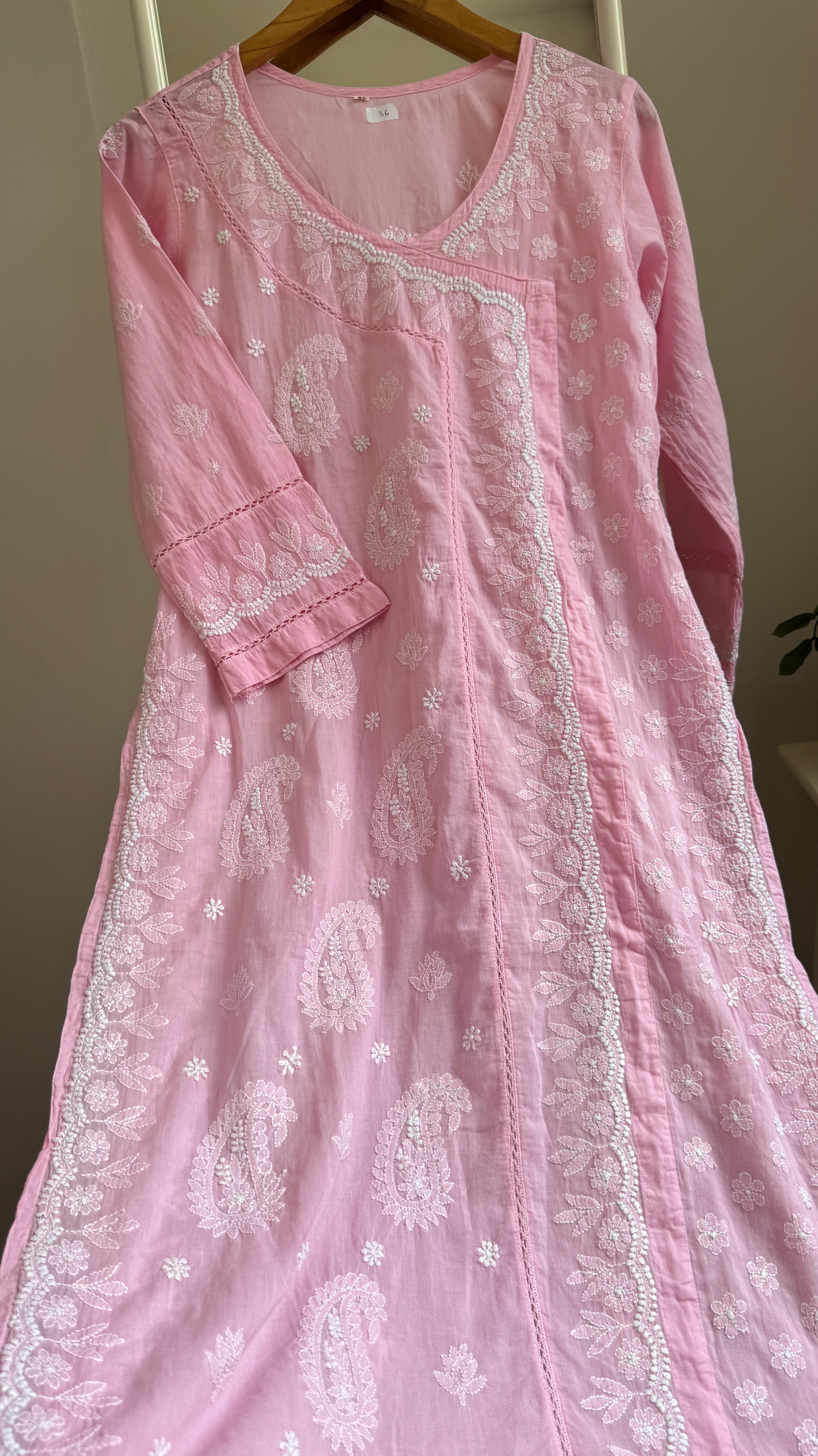 Mul Cotton Pink Chikankari Kurti - Saaz Collection