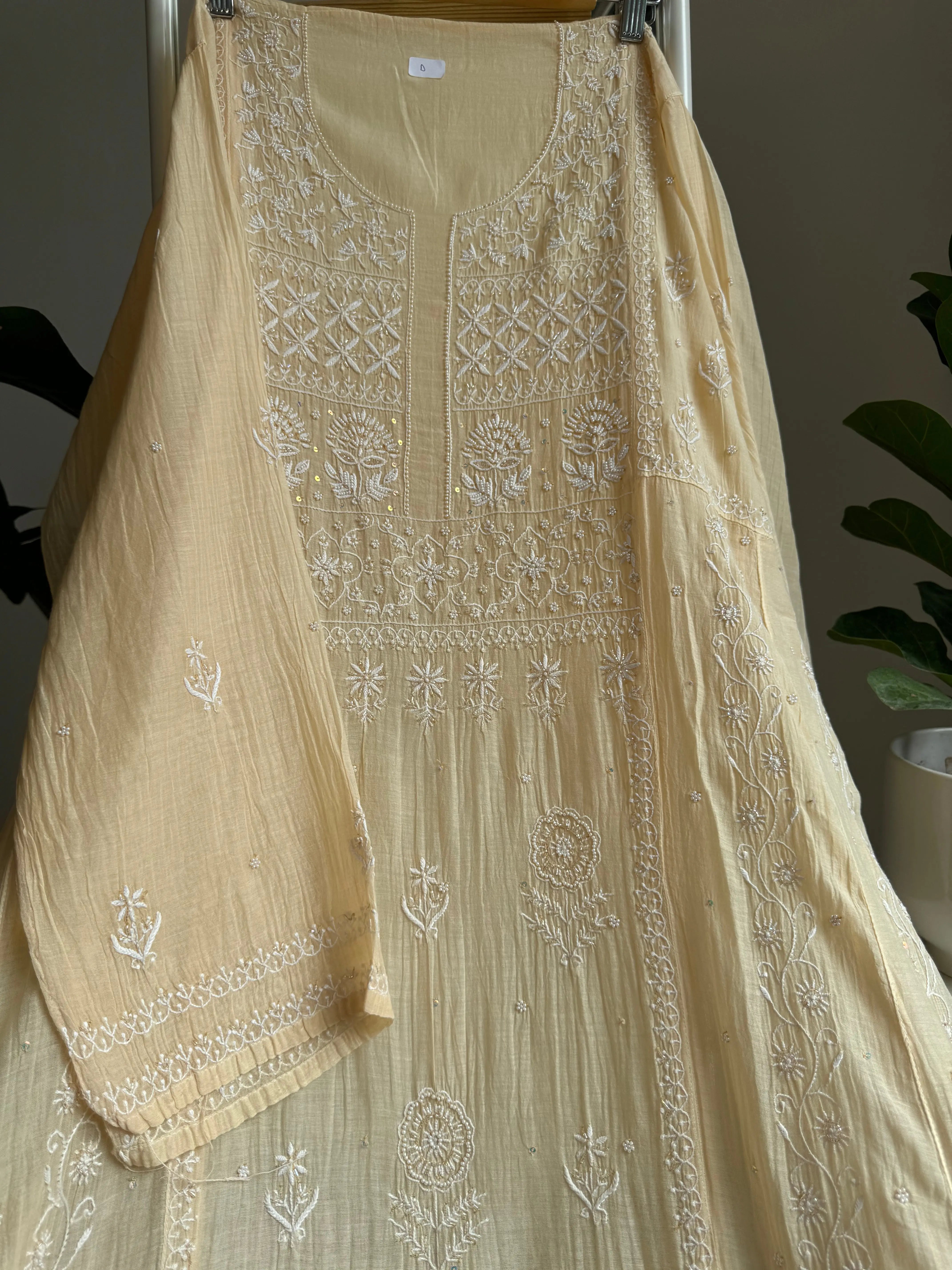 Mul Chanderi Anarkali - Beige ARIAA CHIKANKARI 