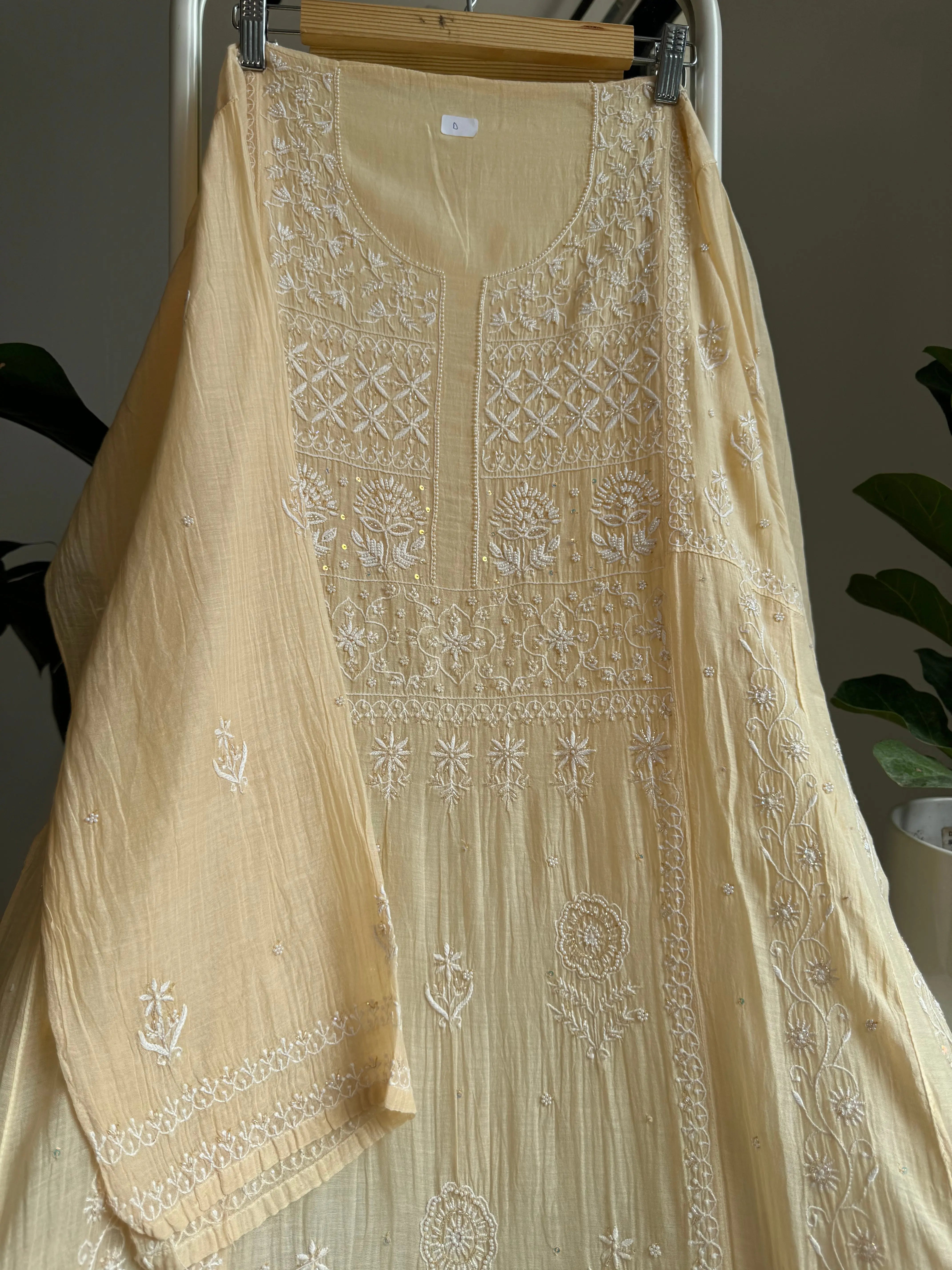 Mul Chanderi Anarkali - Beige ARIAA CHIKANKARI 