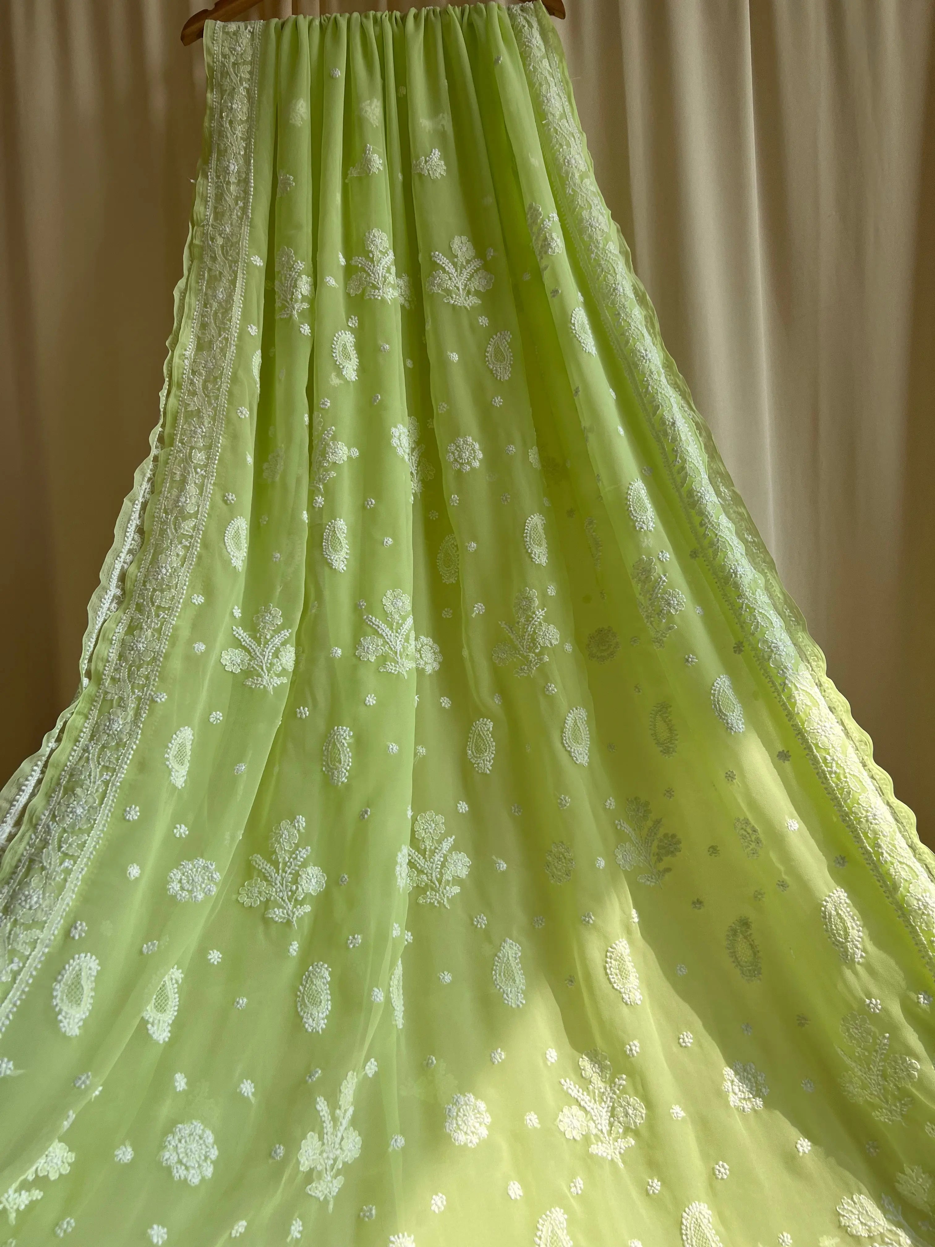 Georgette Chikankari saree in Green ARIAA CHIKANKARI 