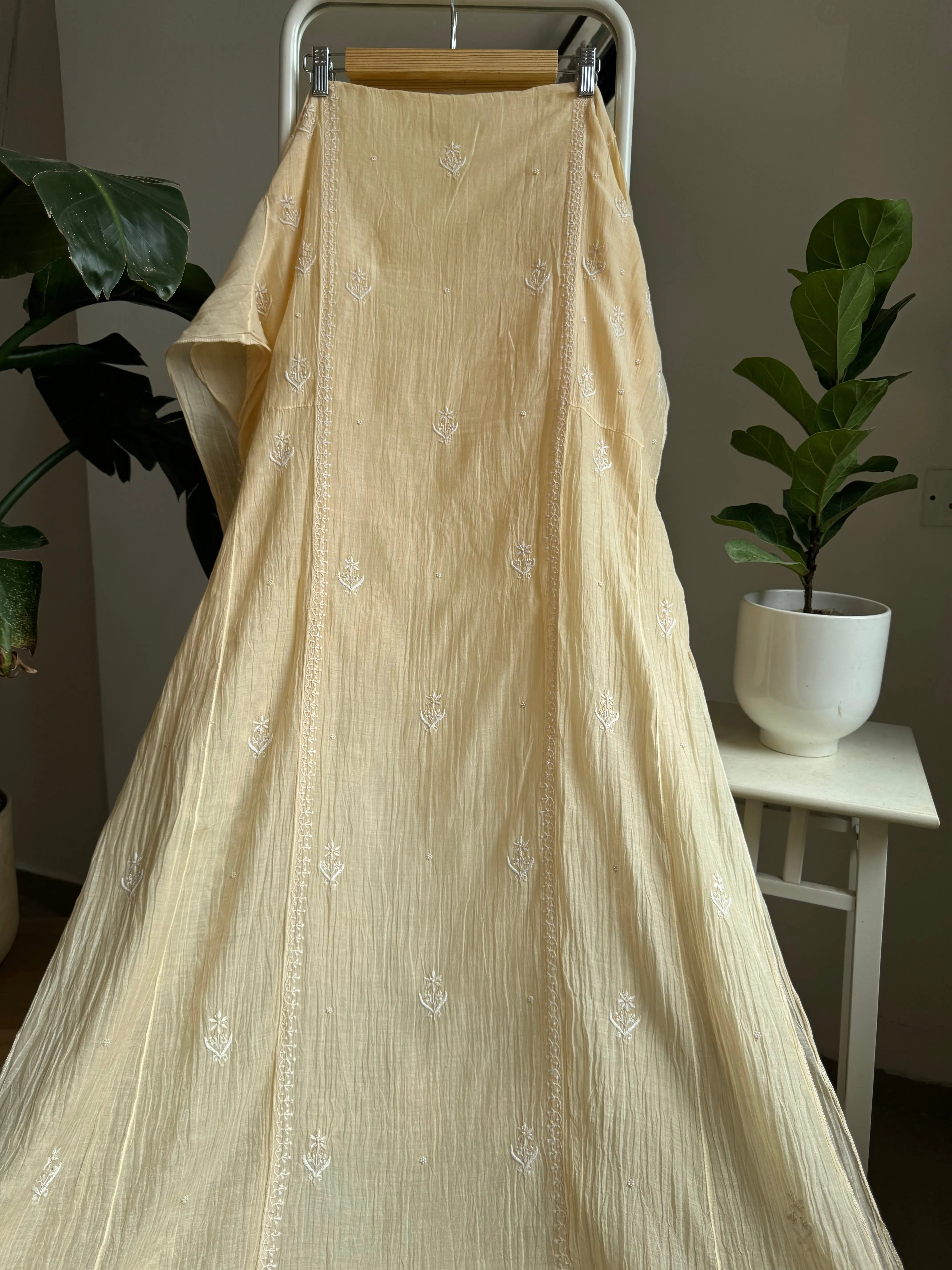 Mul Chanderi Anarkali - Beige ARIAA CHIKANKARI 