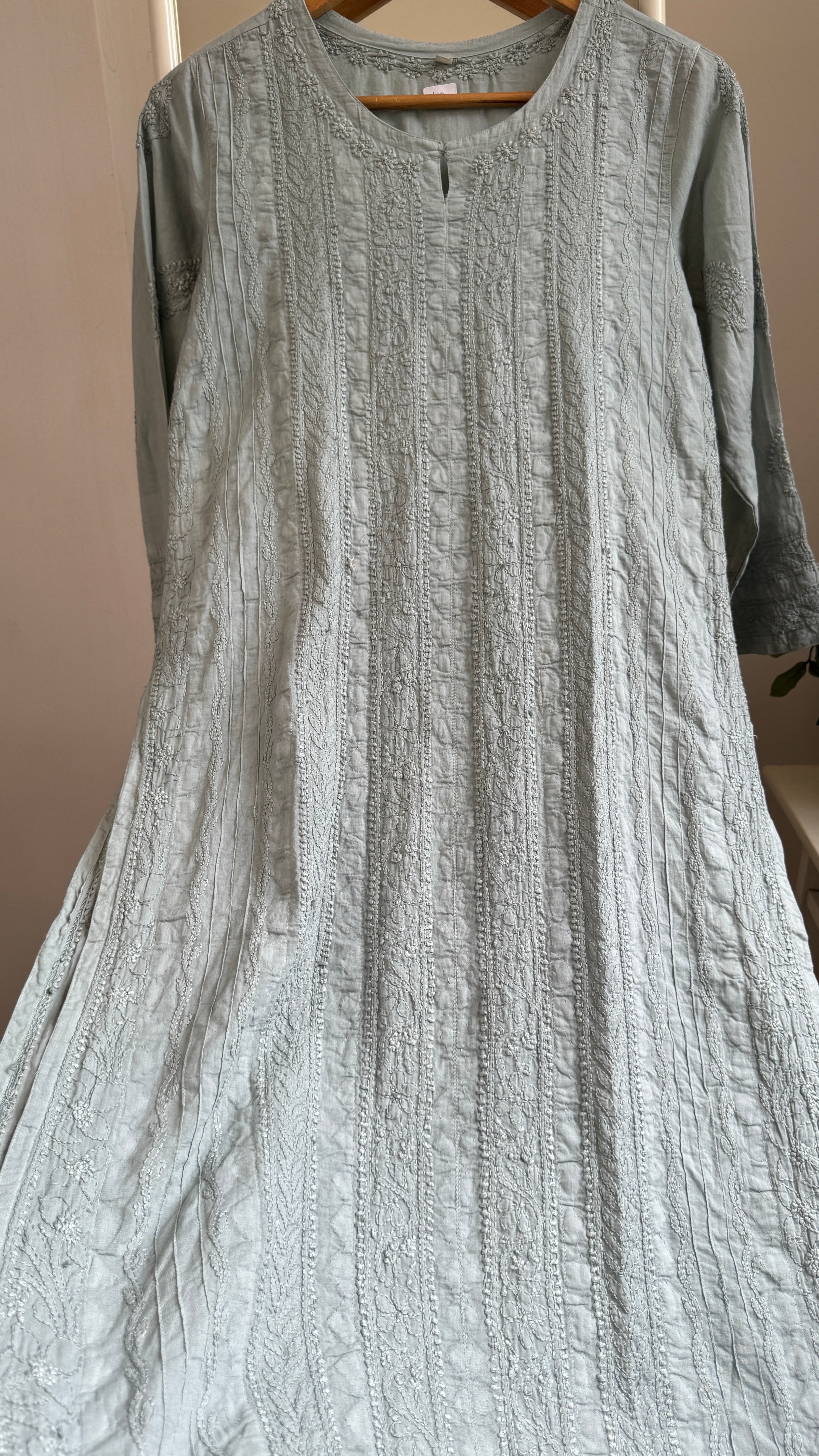Pure Cotton Chikankari Full Jaal Kurti -Sage Green - Gul Collection