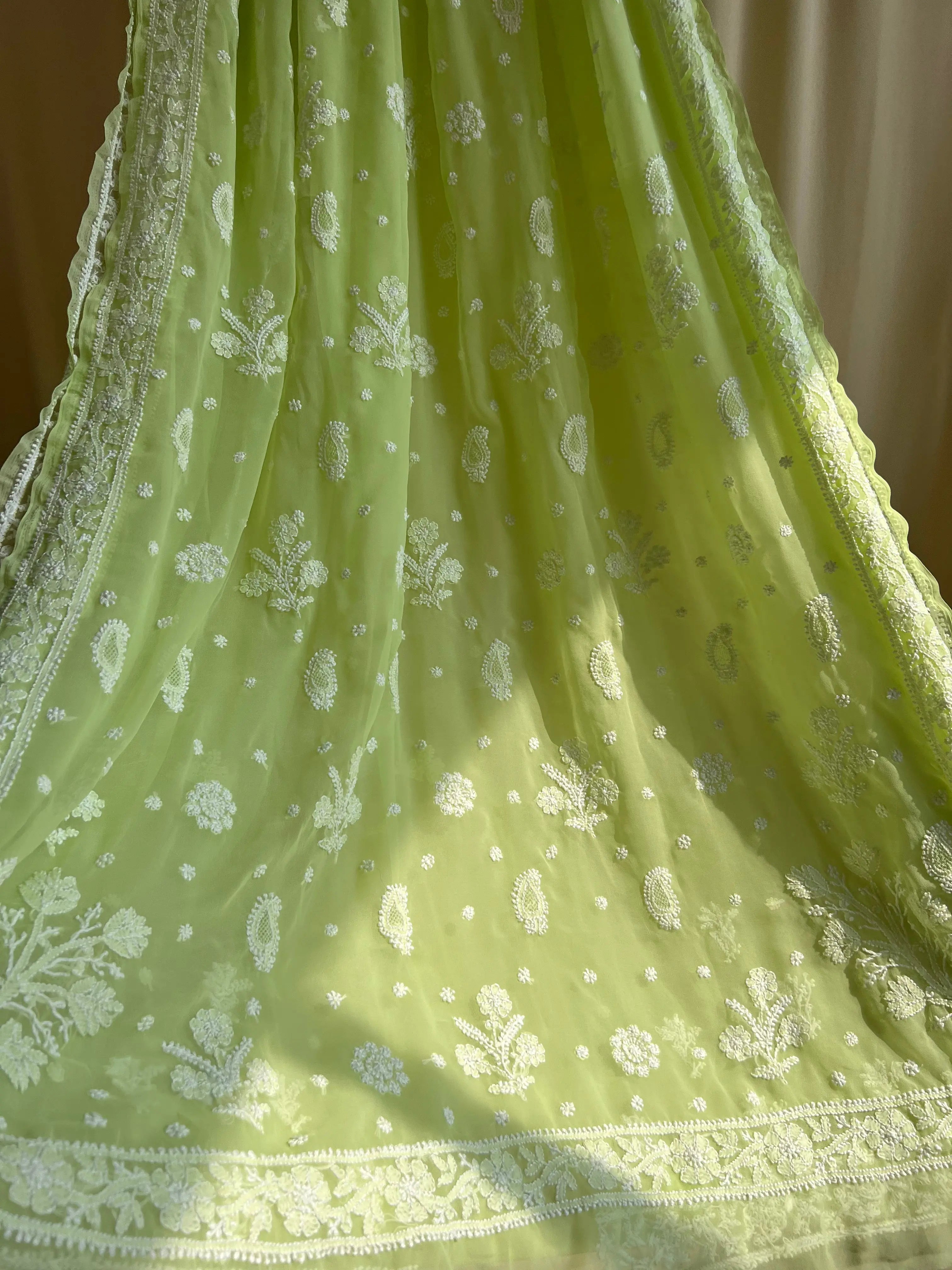 Georgette Chikankari saree in Green ARIAA CHIKANKARI 