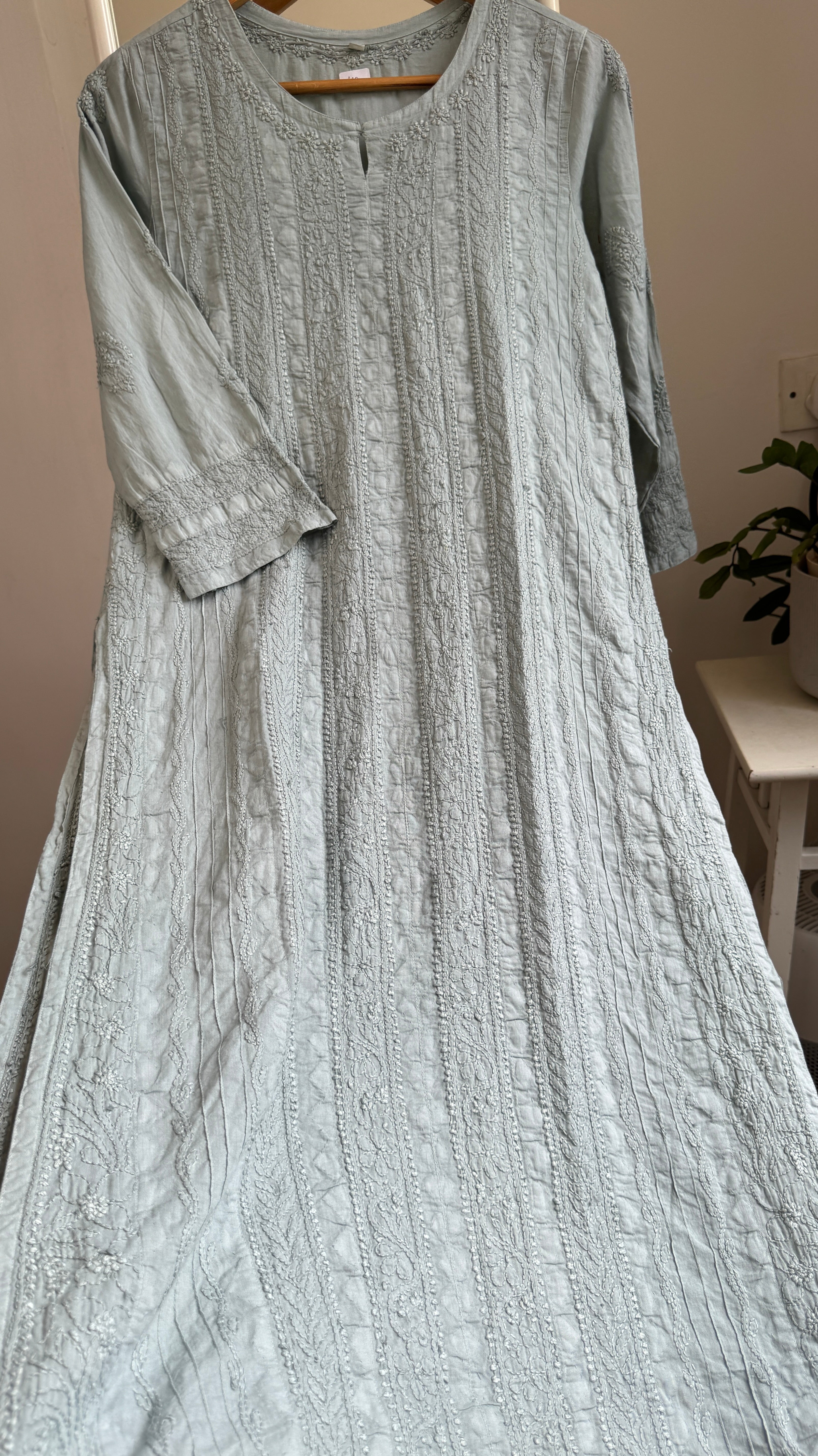 Pure Cotton Chikankari Full Jaal Kurti -Sage Green - Gul Collection
