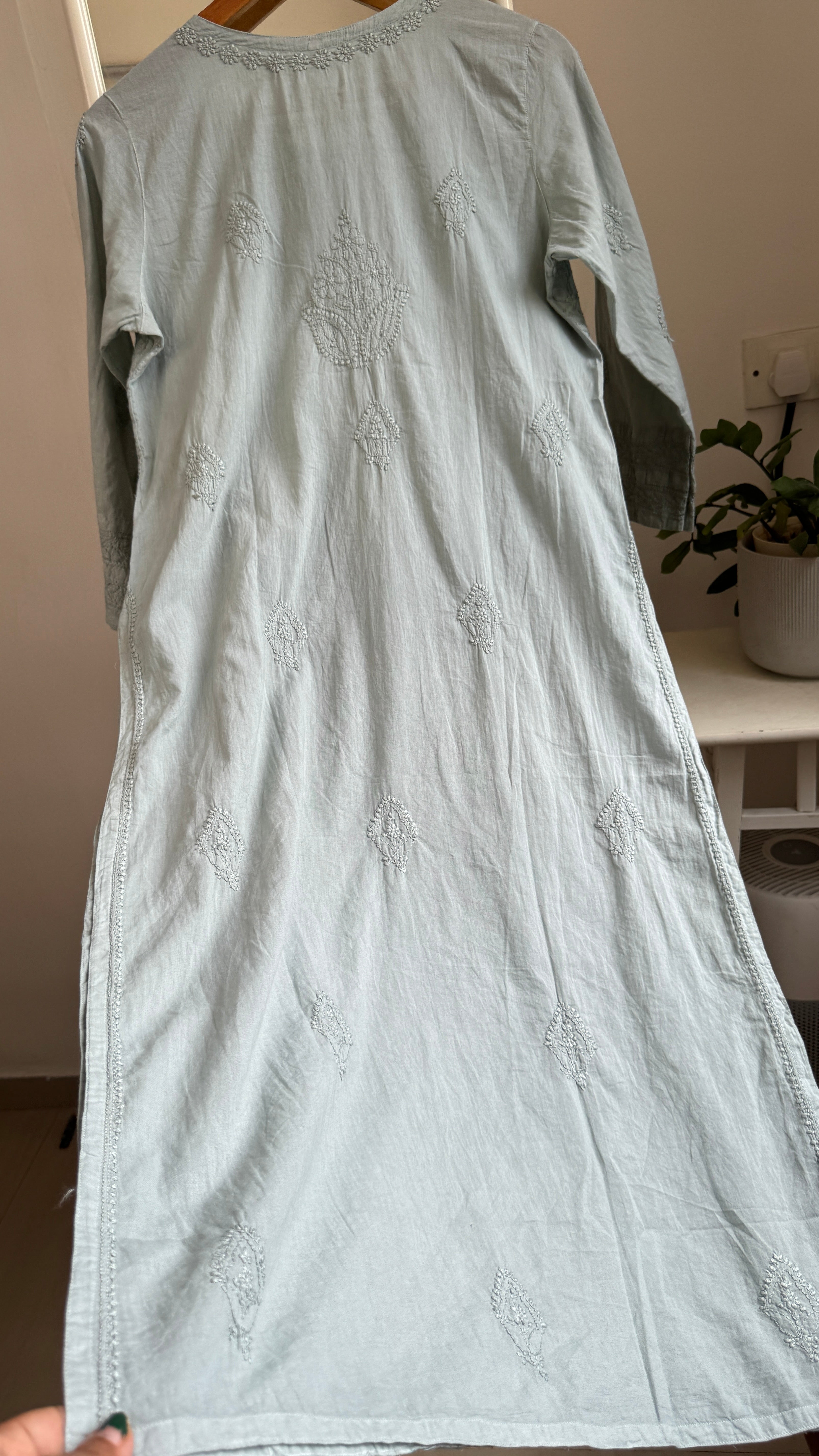 Pure Cotton Chikankari Full Jaal Kurti -Sage Green - Gul Collection