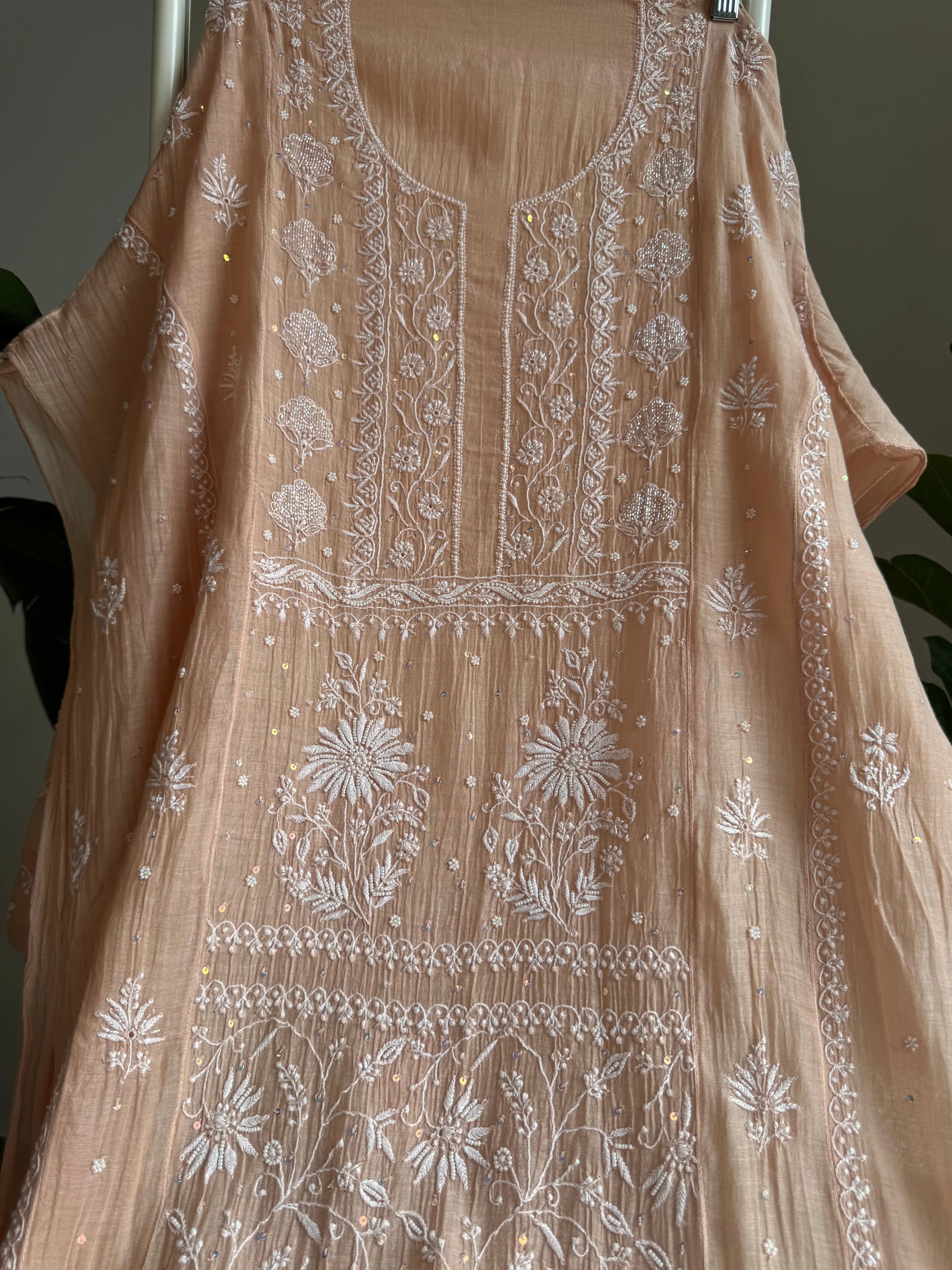 Mul Chanderi Straight Tunic -Light Brown ARIAA CHIKANKARI 