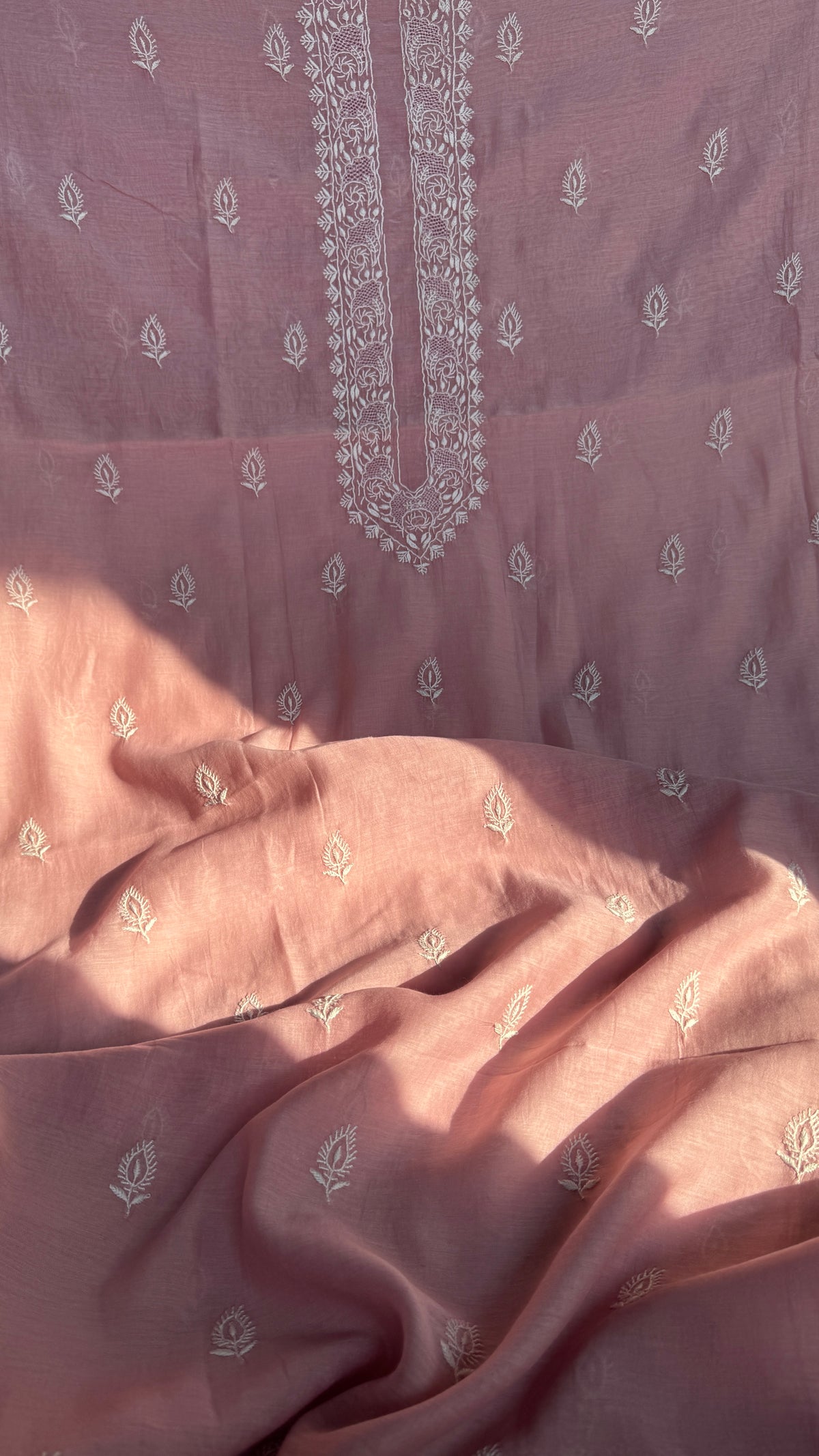 Pure Tussar Silk Chikankari Kurta Length - Mens- Mauve pink