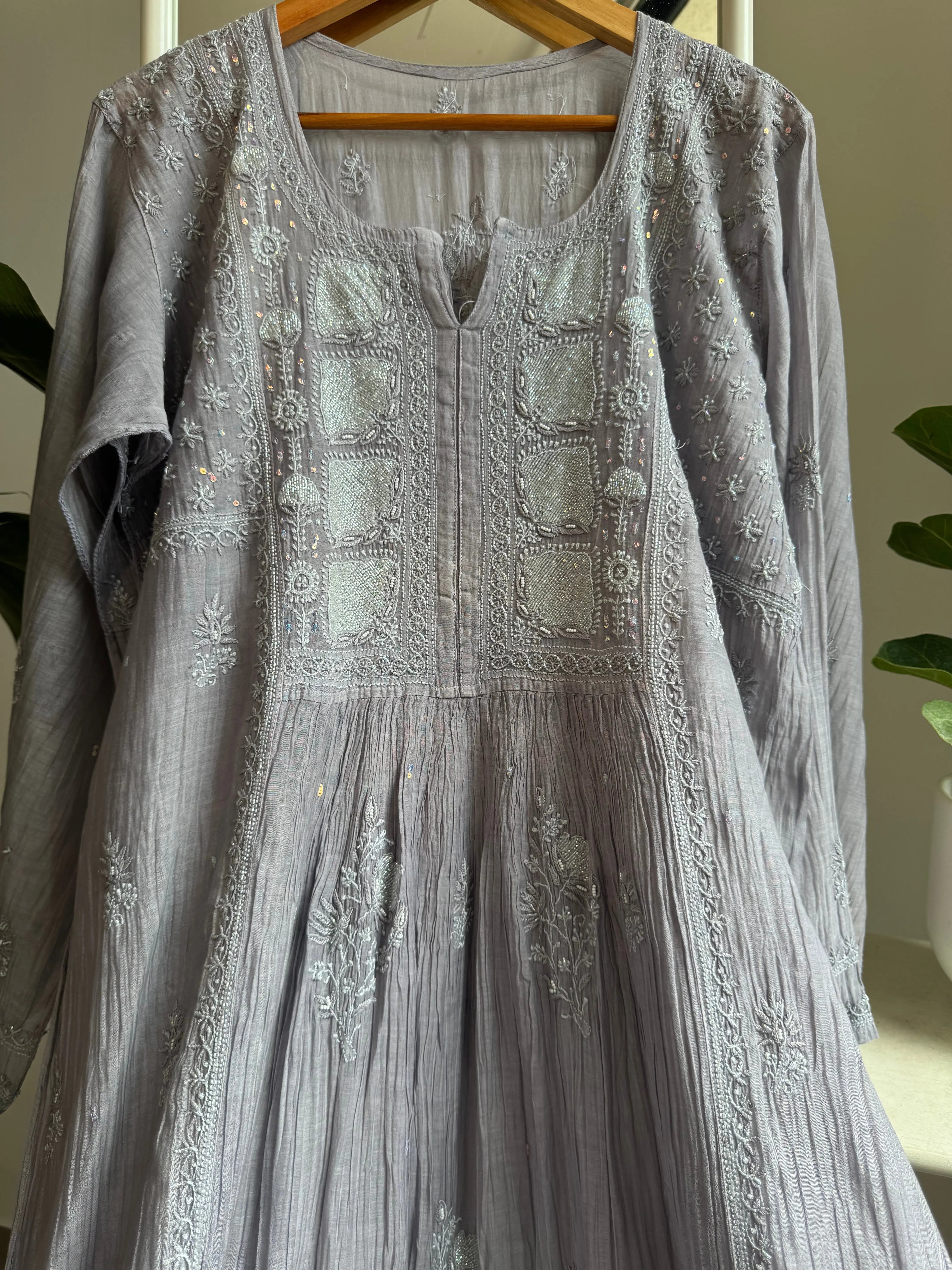 Mul Chanderi Anarkali - Dove Purple ARIAA CHIKANKARI 