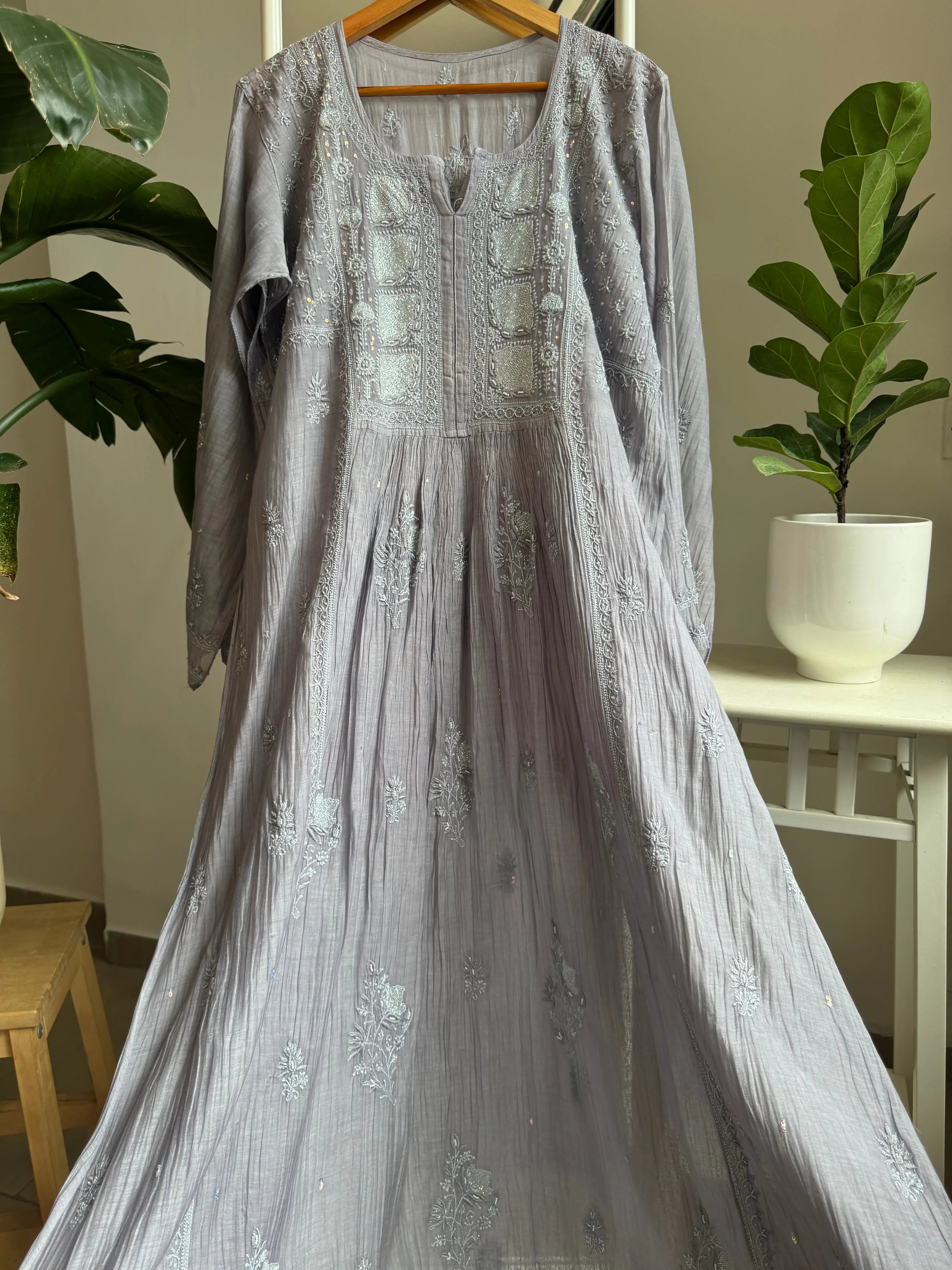 Mul Chanderi Anarkali - Dove Purple ARIAA CHIKANKARI 