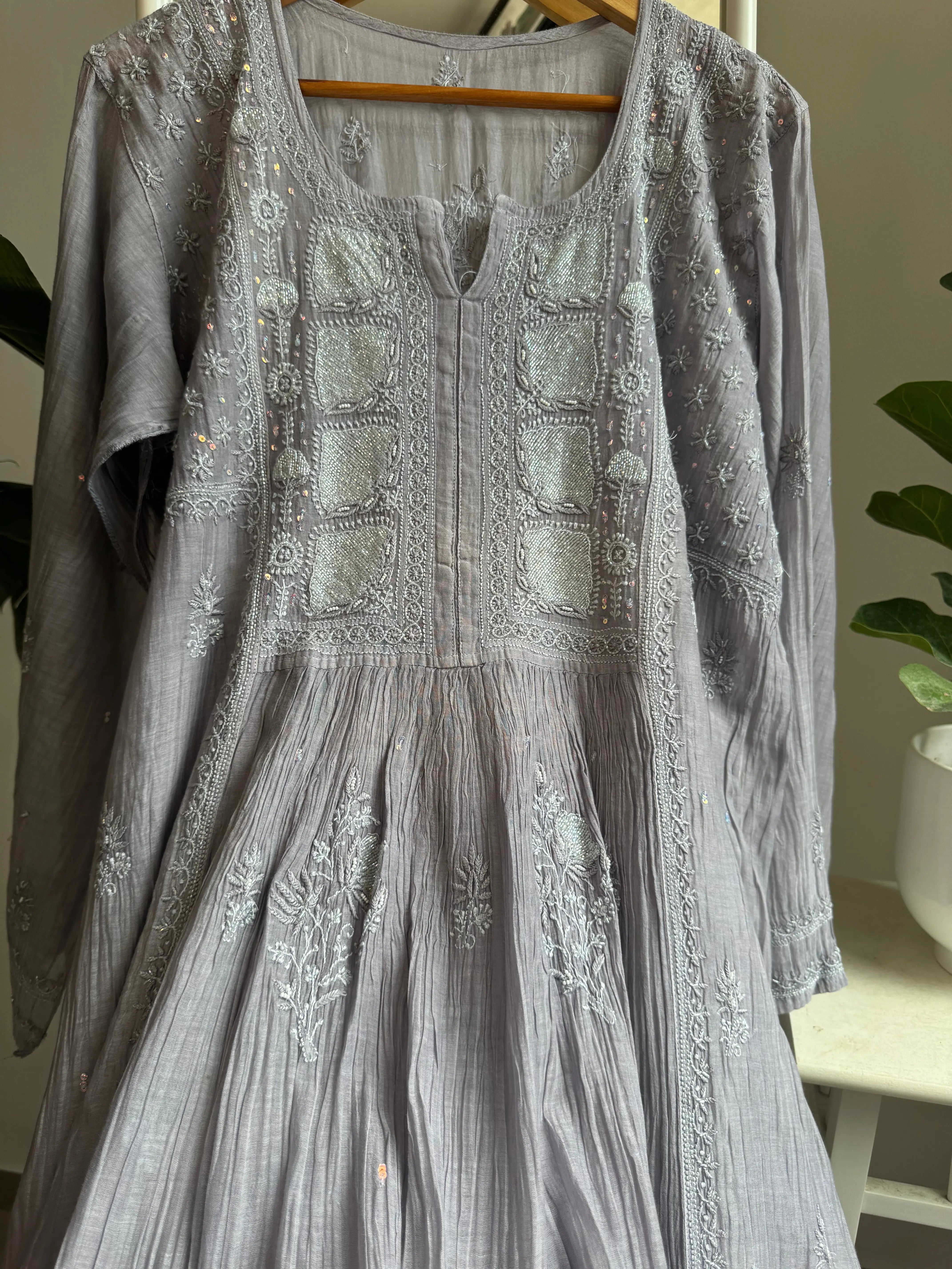 Mul Chanderi Anarkali - Dove Purple ARIAA CHIKANKARI 